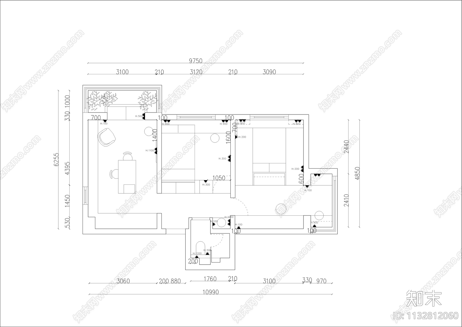 两室一厅极简家装cad施工图下载【ID:1132812060】