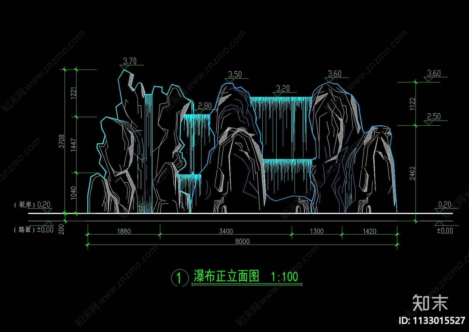 中式假山叠石跌水详图合集cad施工图下载【ID:1133015527】