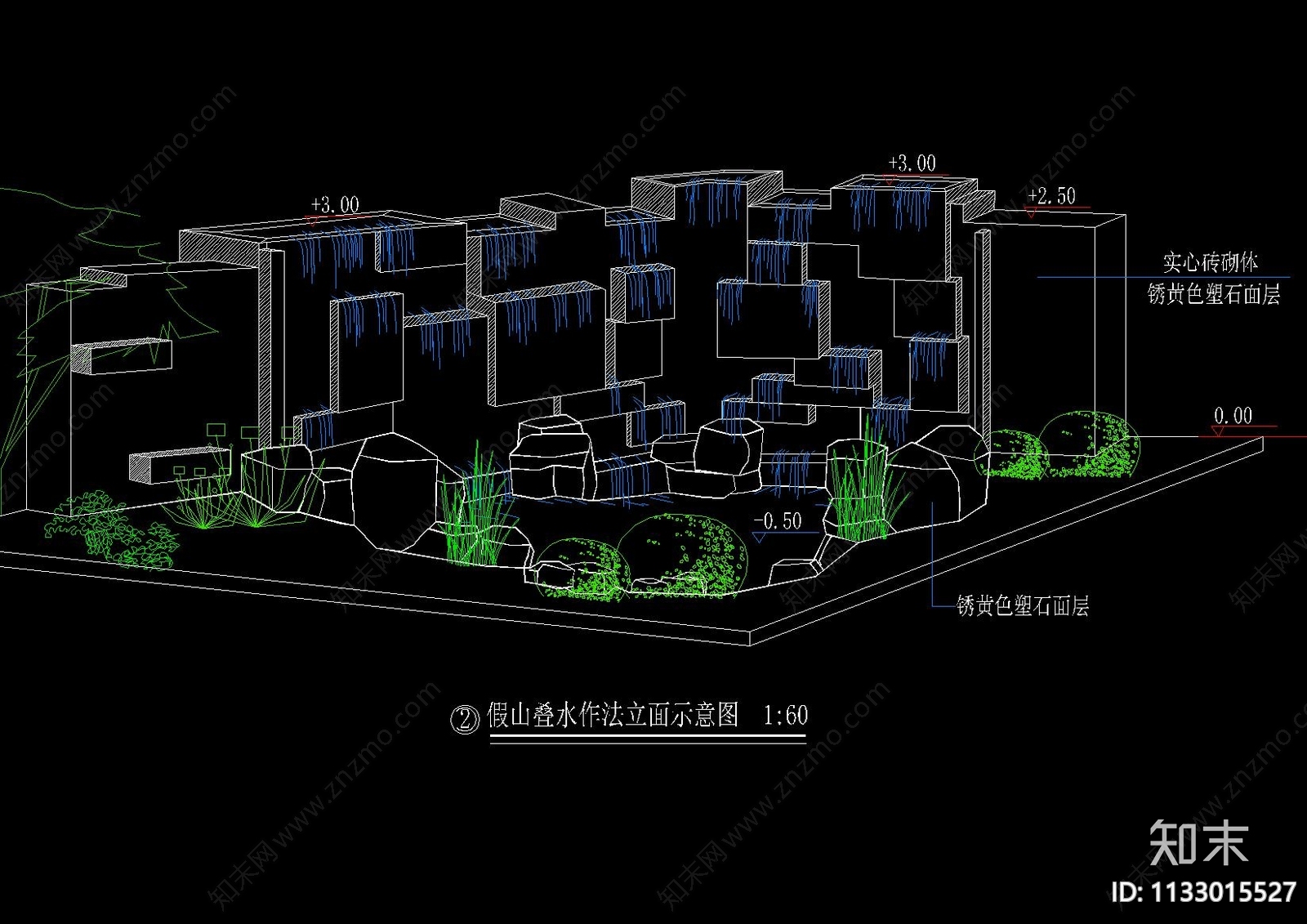 中式假山叠石跌水详图合集cad施工图下载【ID:1133015527】