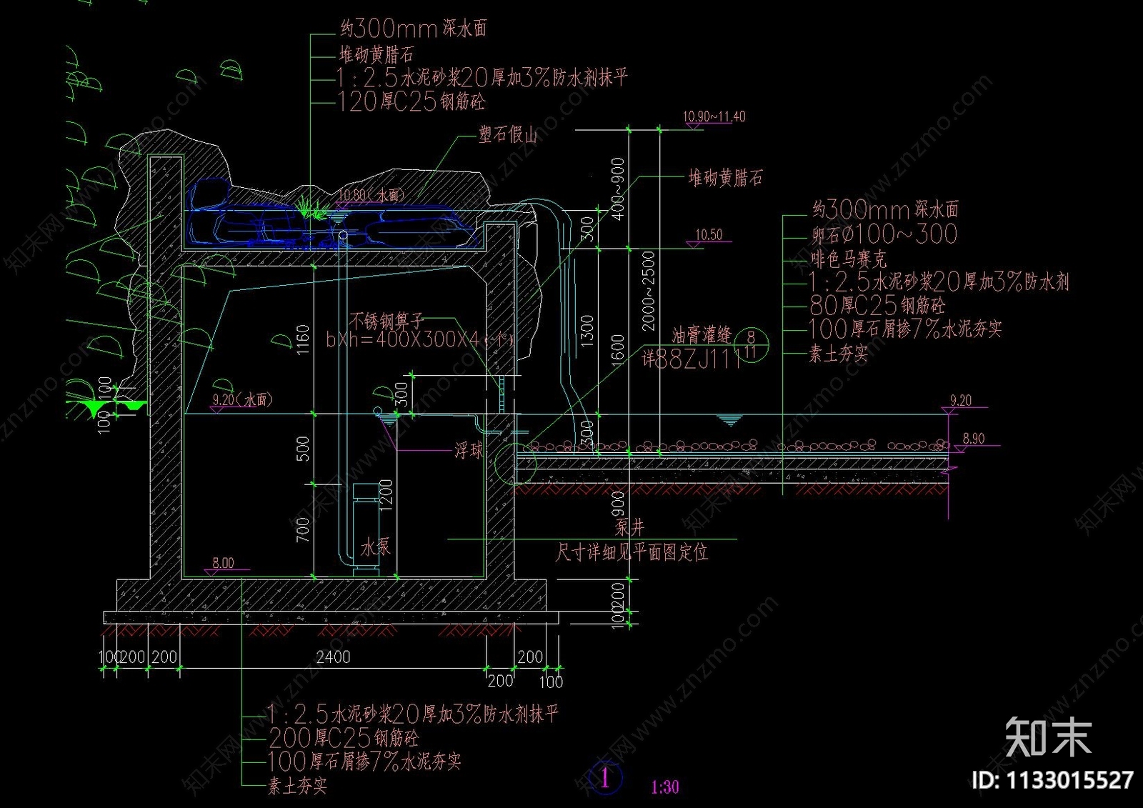 中式假山叠石跌水详图合集cad施工图下载【ID:1133015527】