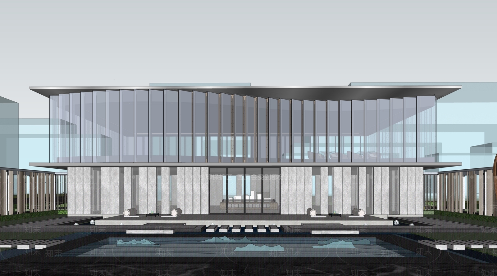 现代售楼处建筑SU模型下载【ID:1132815213】