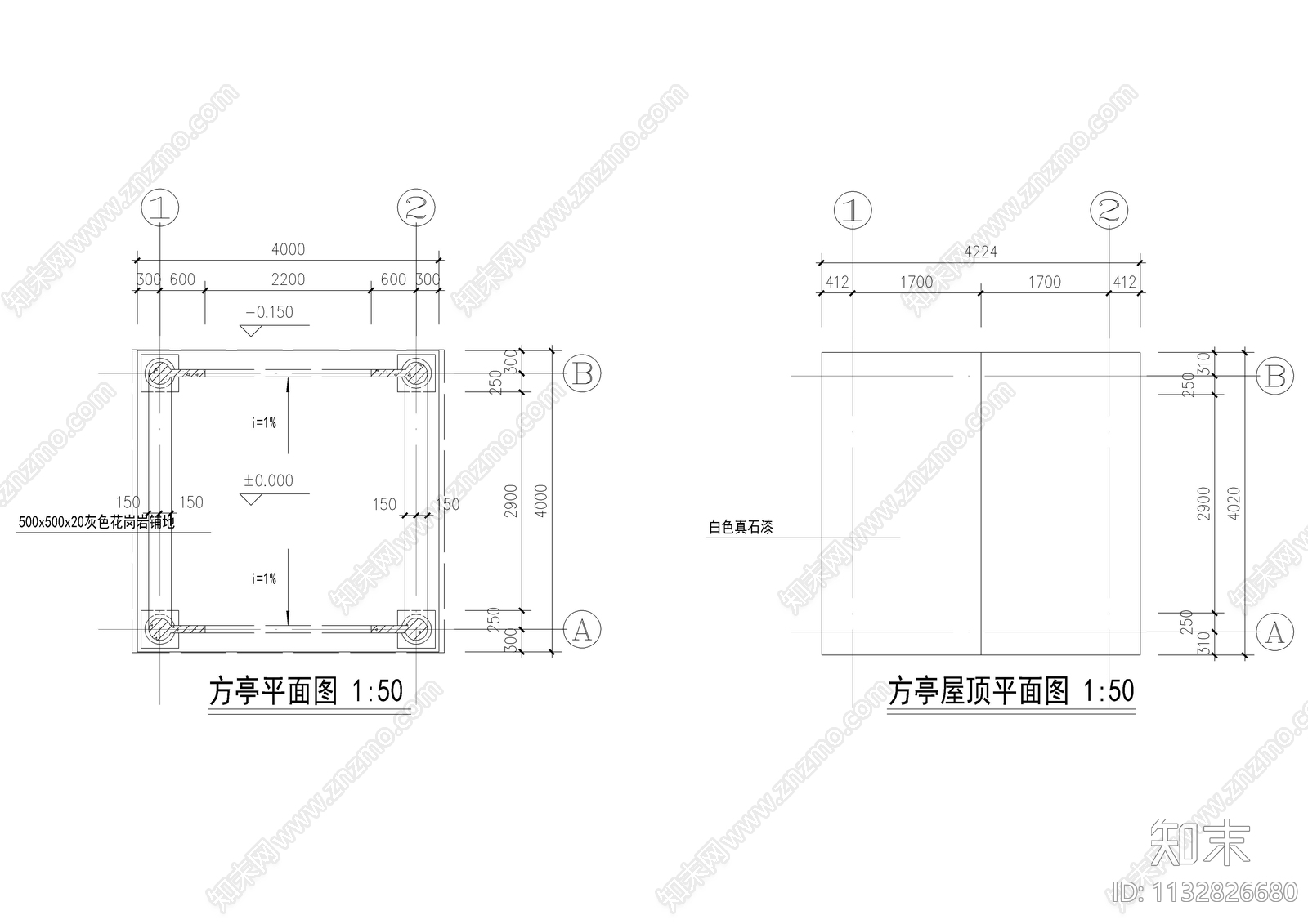 方形亭子详图cad施工图下载【ID:1132826680】