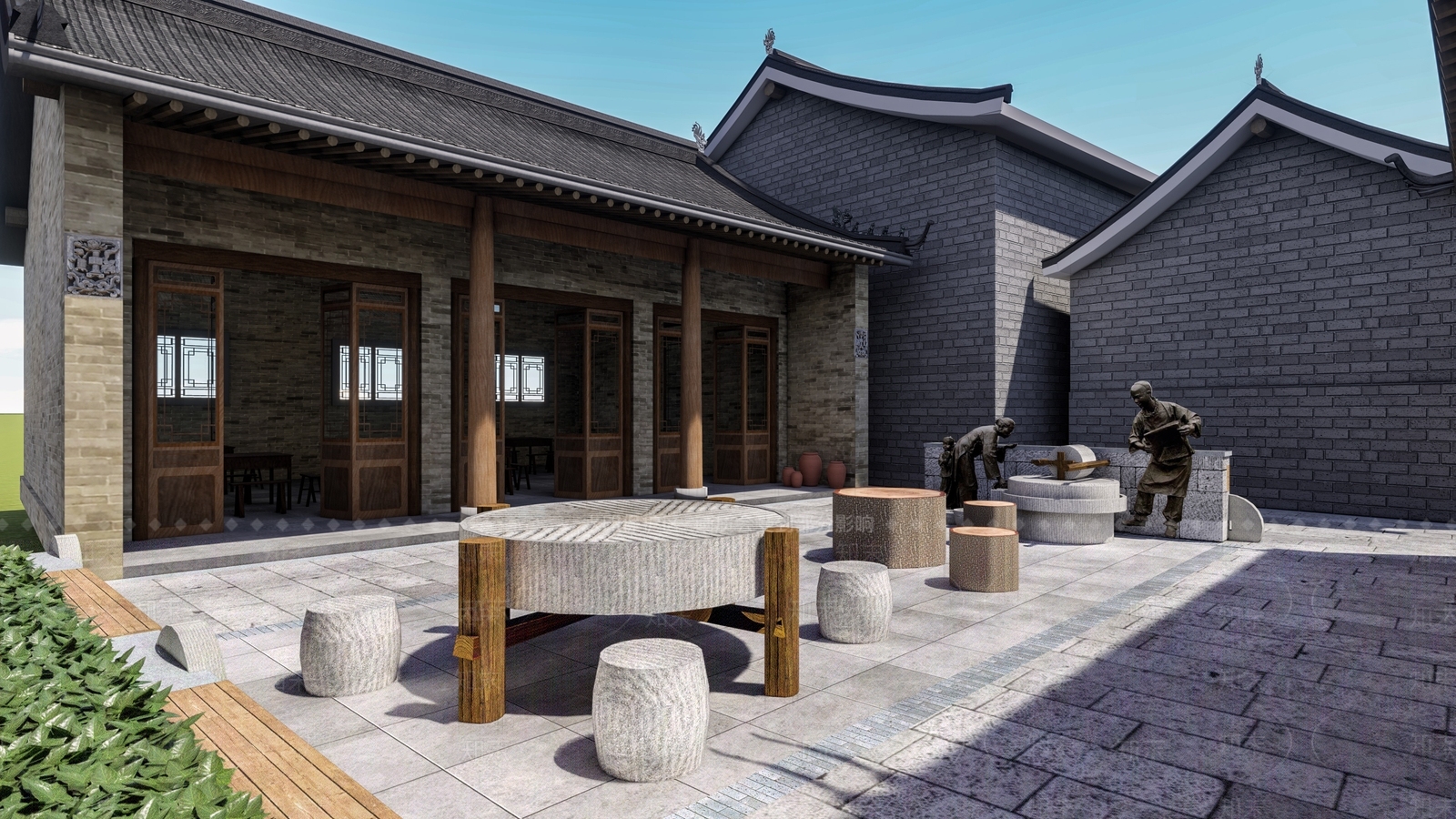 中式庭院景观SU模型下载【ID:1132910203】