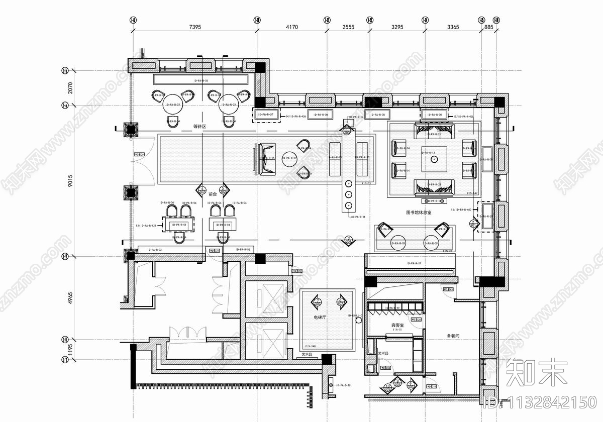 400㎡酒店大堂吧公区cad施工图下载【ID:1132842150】