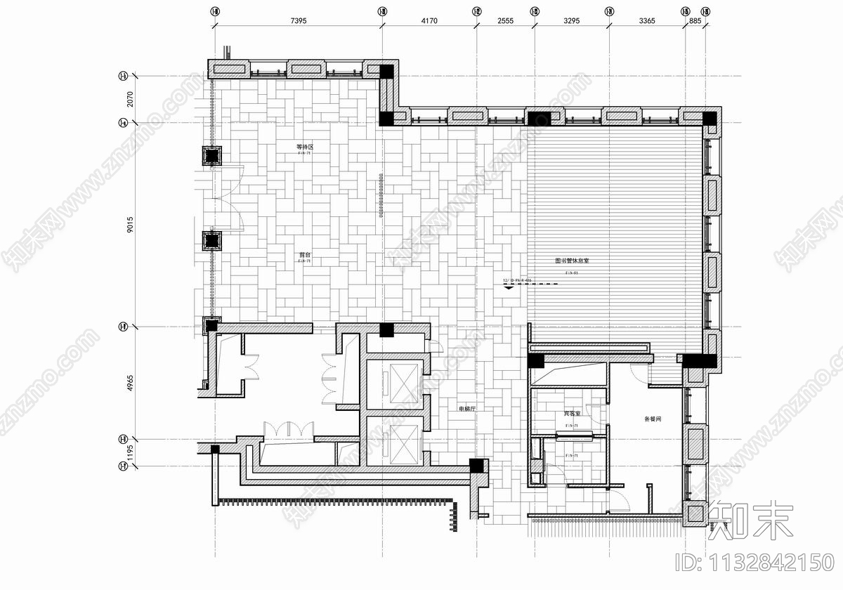 400㎡酒店大堂吧公区cad施工图下载【ID:1132842150】