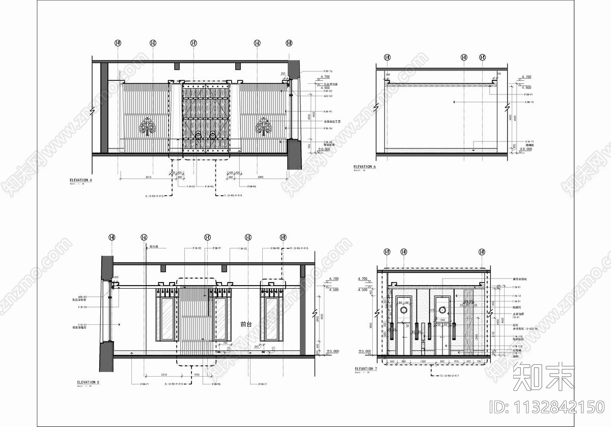 400㎡酒店大堂吧公区cad施工图下载【ID:1132842150】