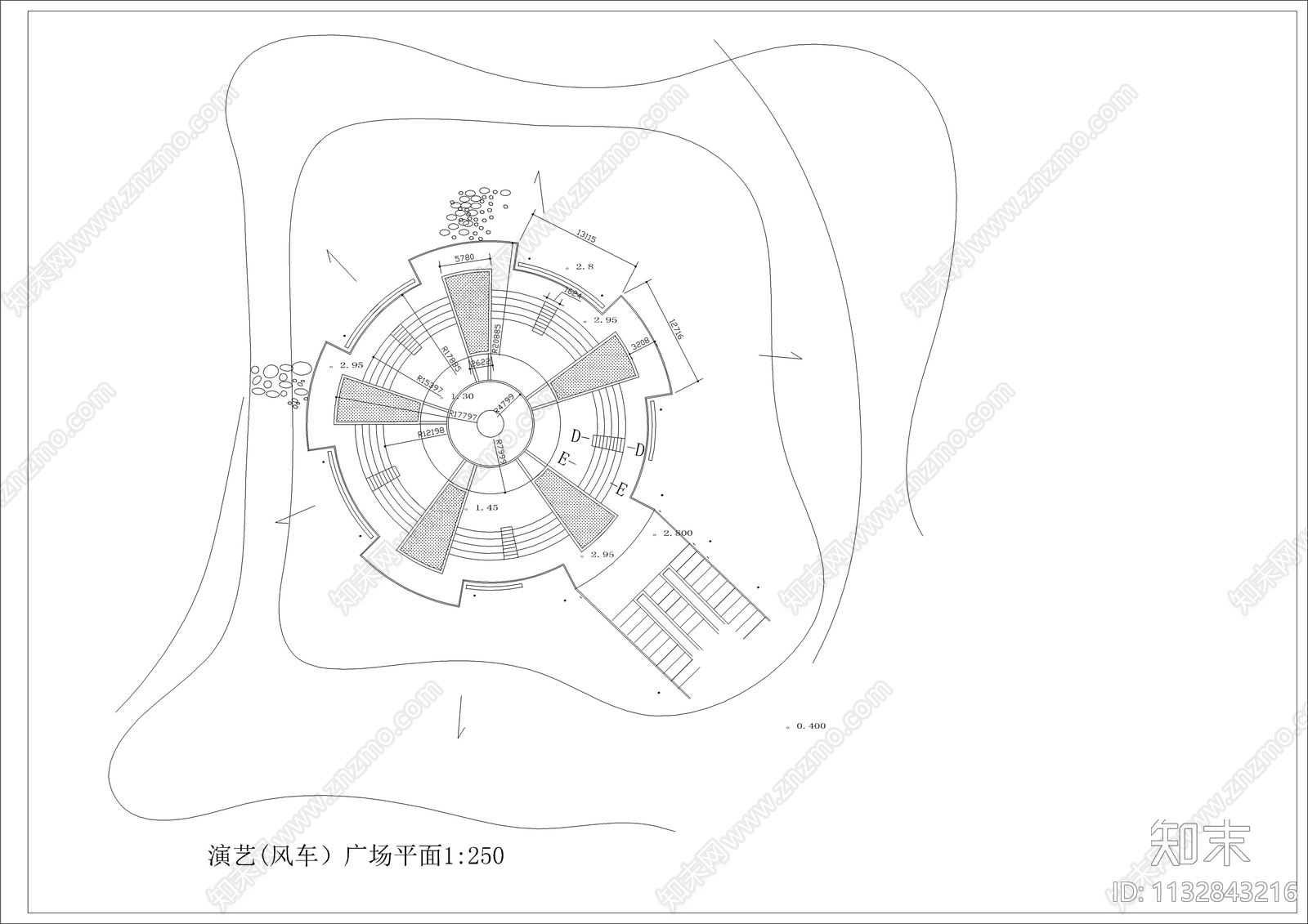 风车广场cad景观图cad施工图下载【ID:1132843216】