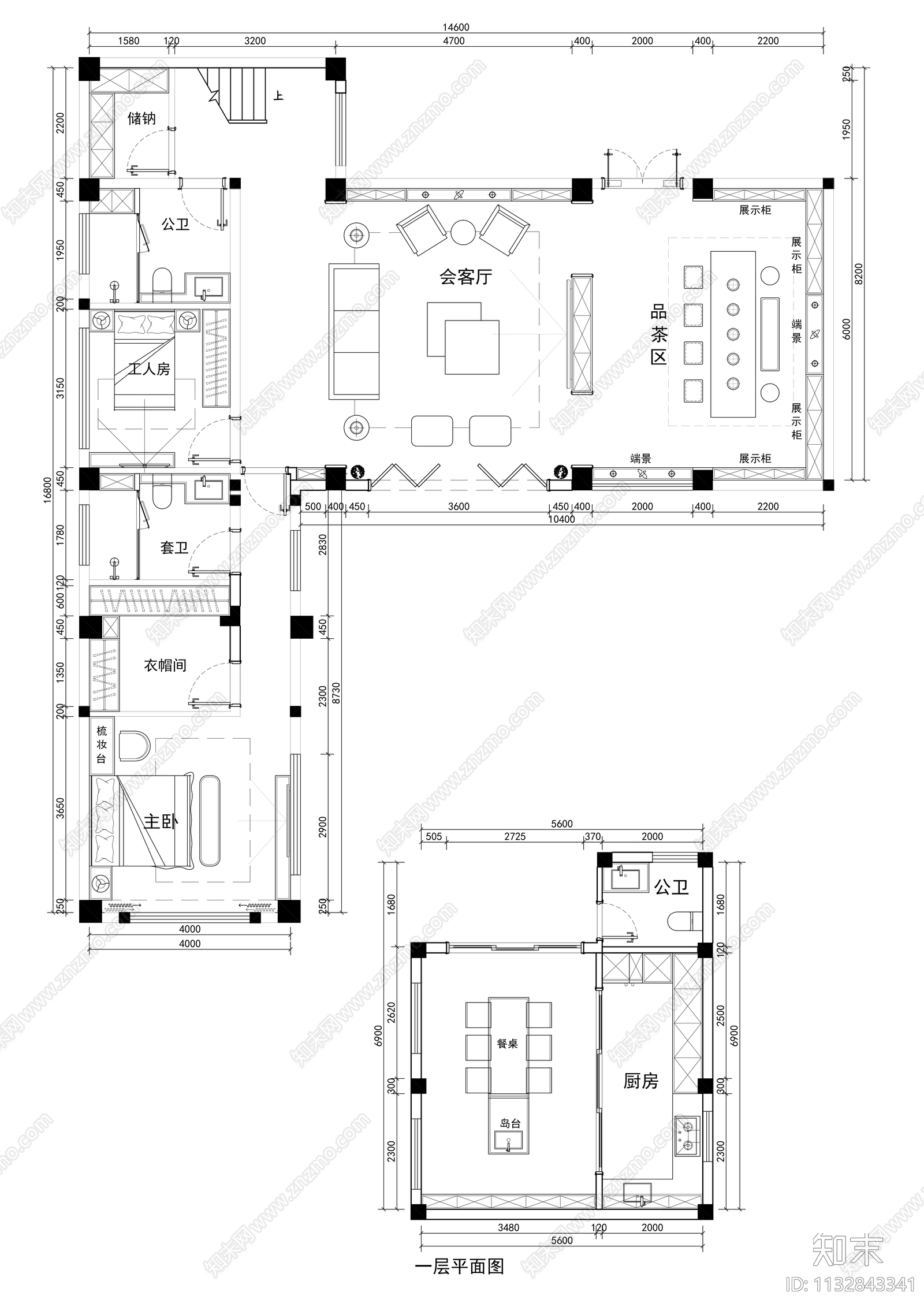 300平新中式别墅平面图cad施工图下载【ID:1132843341】