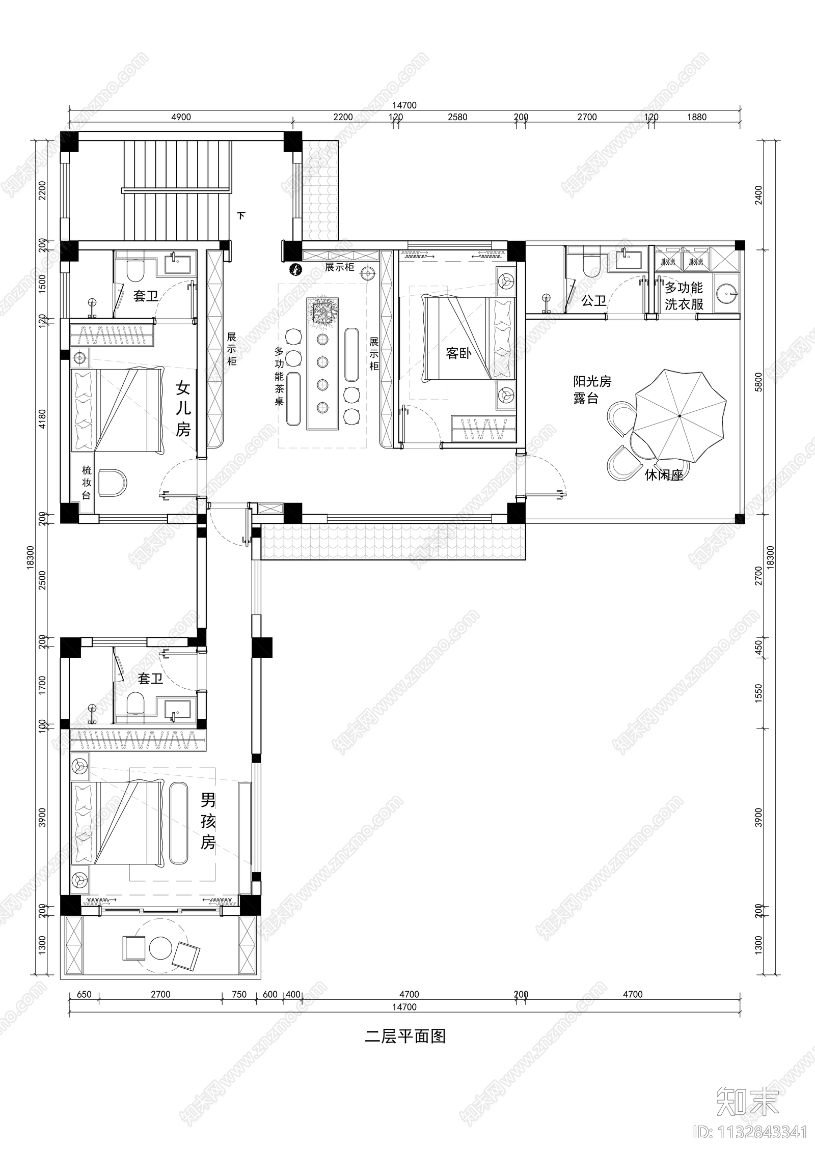 300平新中式别墅平面图cad施工图下载【ID:1132843341】