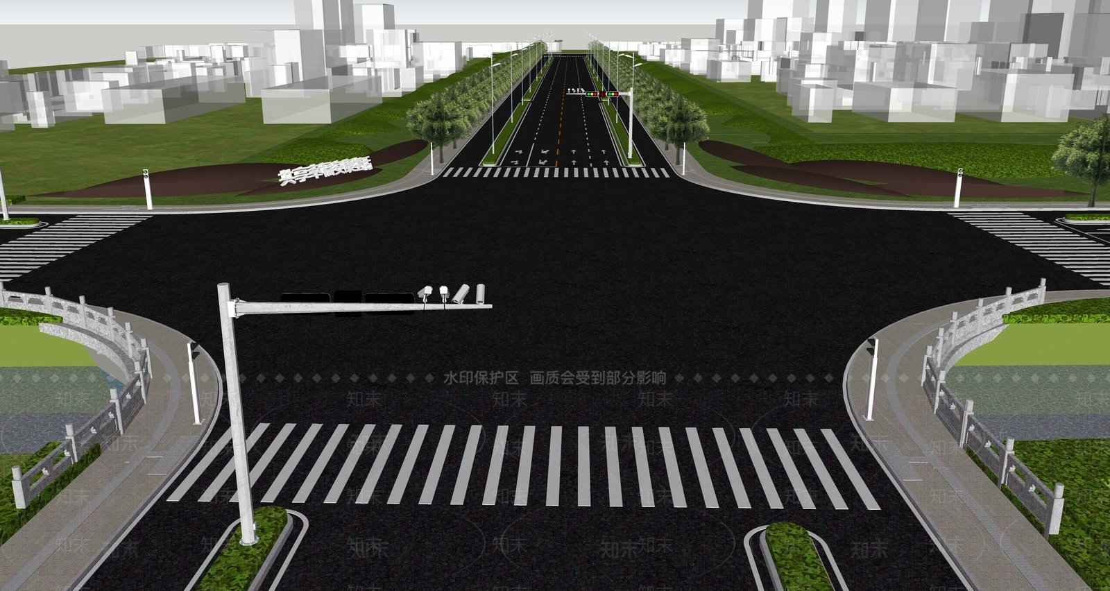 现代市政道路SU模型下载【ID:1132846135】