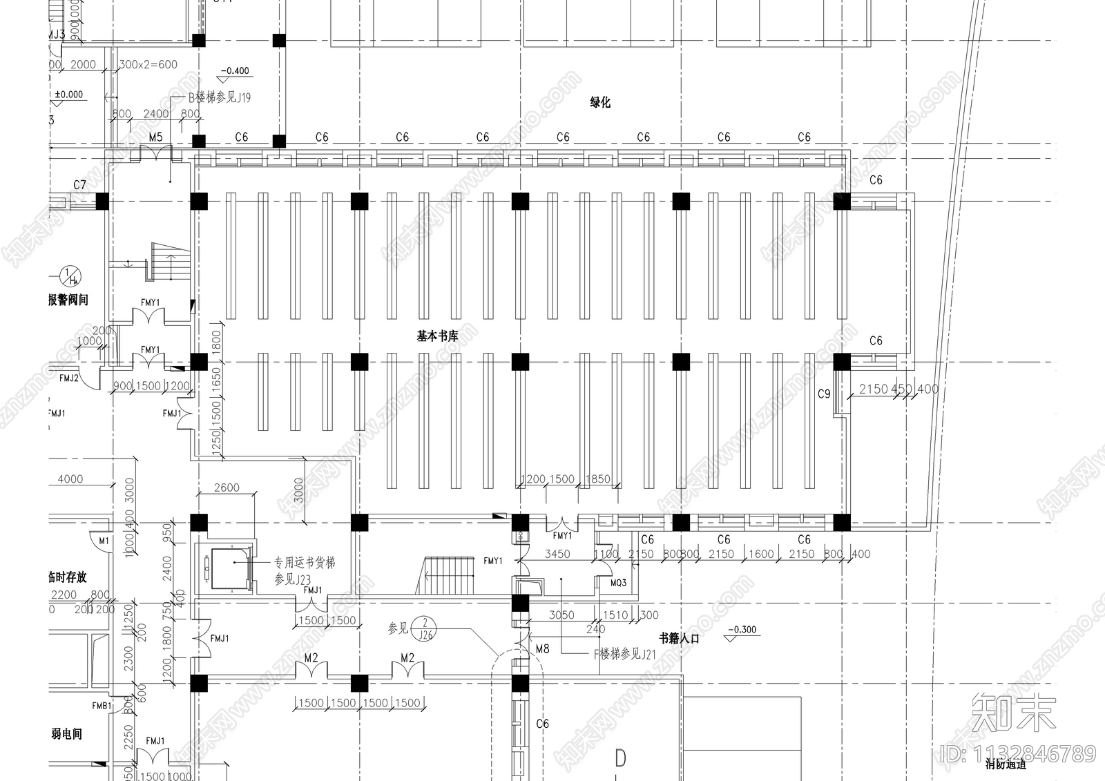 大学图书馆建筑cad图cad施工图下载【ID:1132846789】