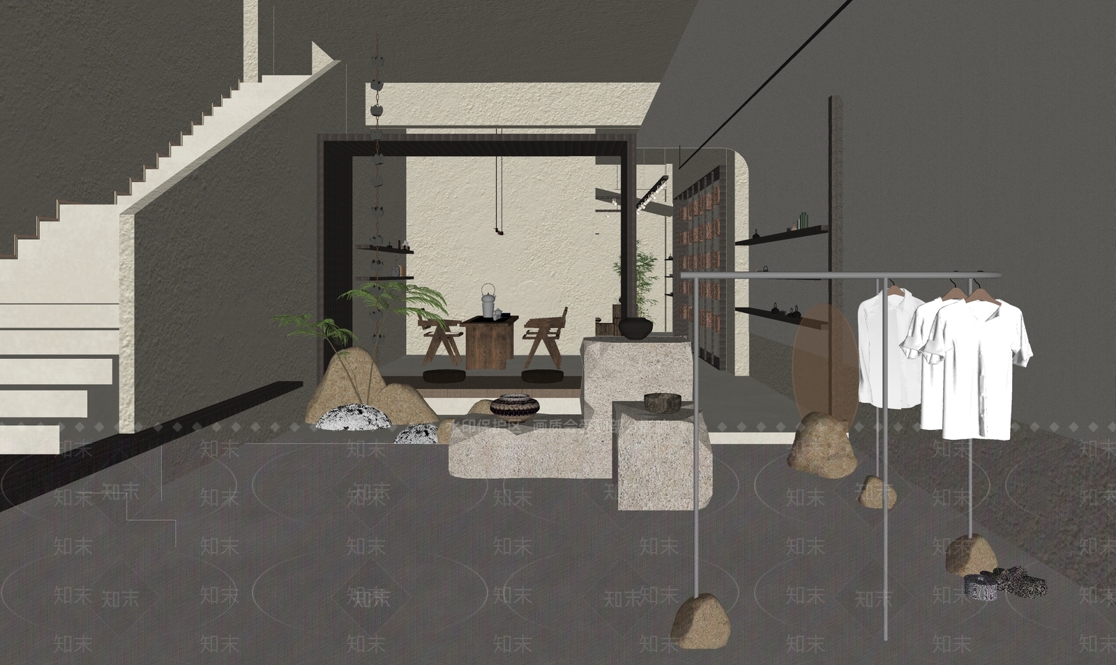 侘寂茶馆SU模型下载【ID:1132847561】