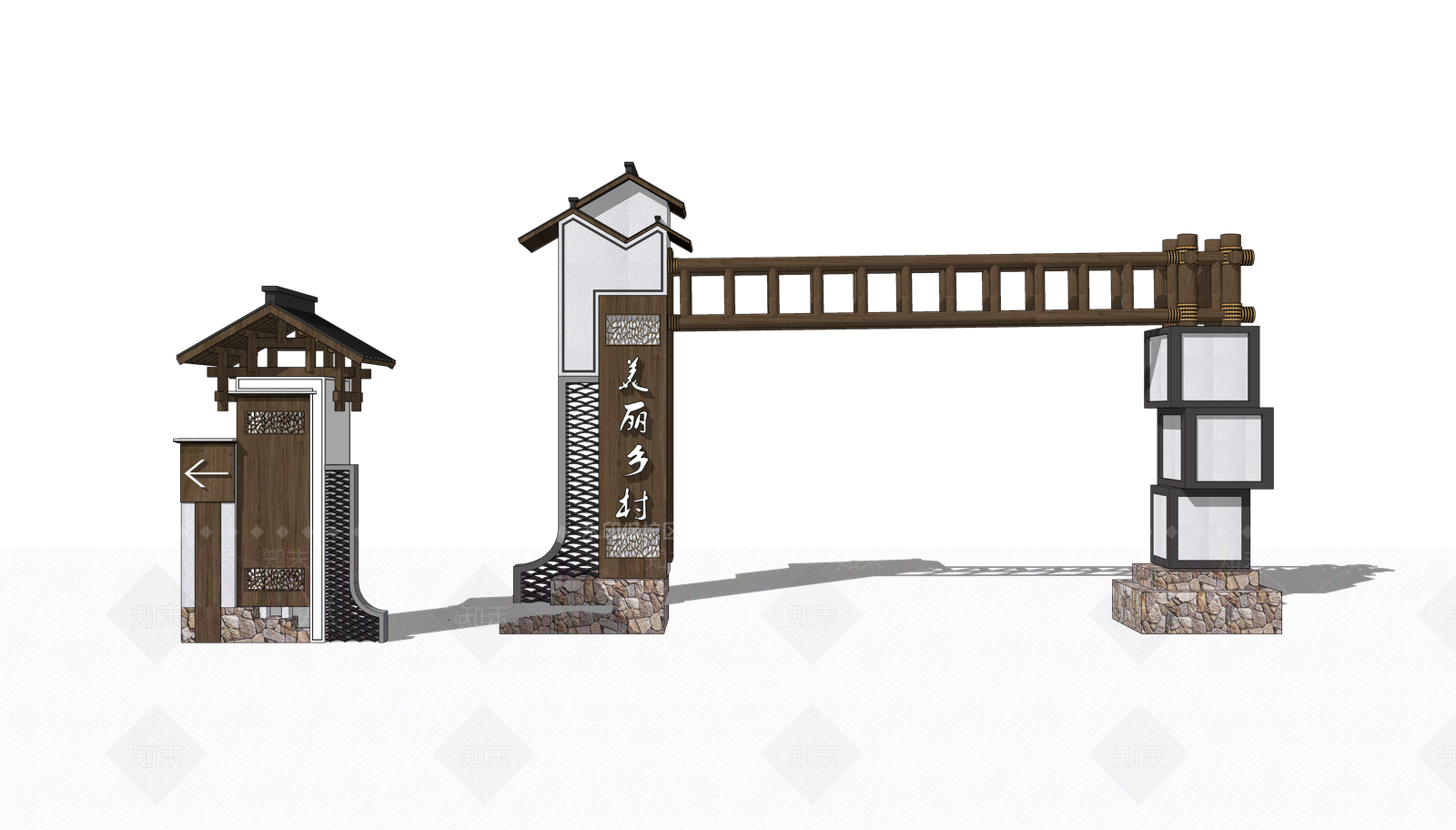新中式乡村入口指示牌SU模型下载【ID:1132848439】