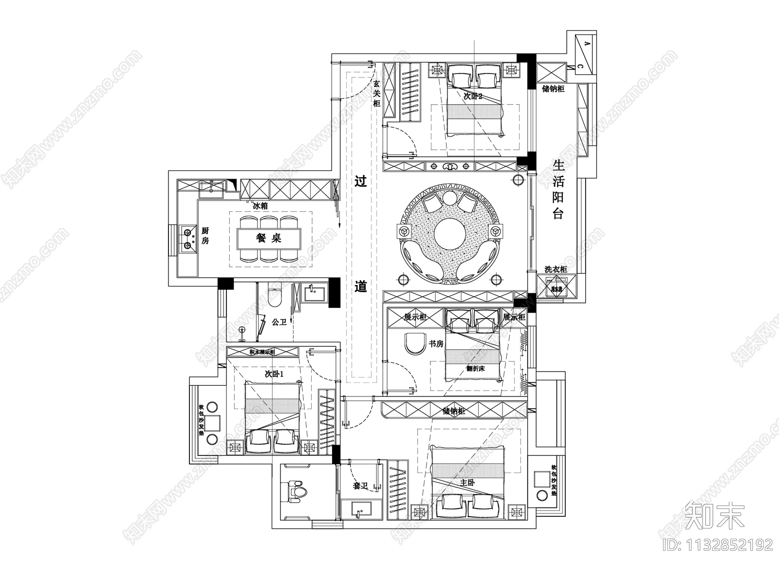 150平家装平面图cad施工图下载【ID:1132852192】