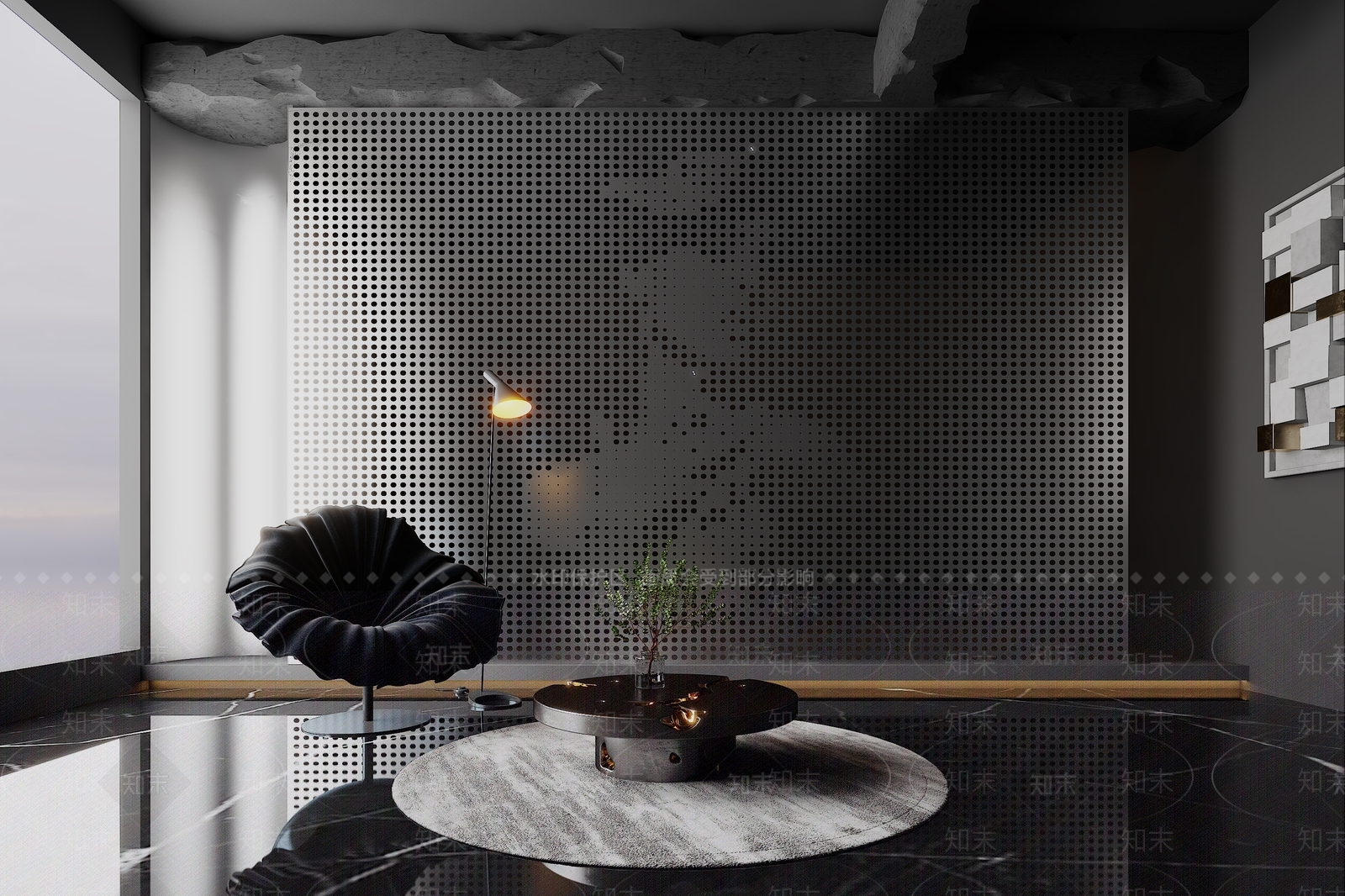 现代黑暗风家居阳台3D模型下载【ID:1132952461】
