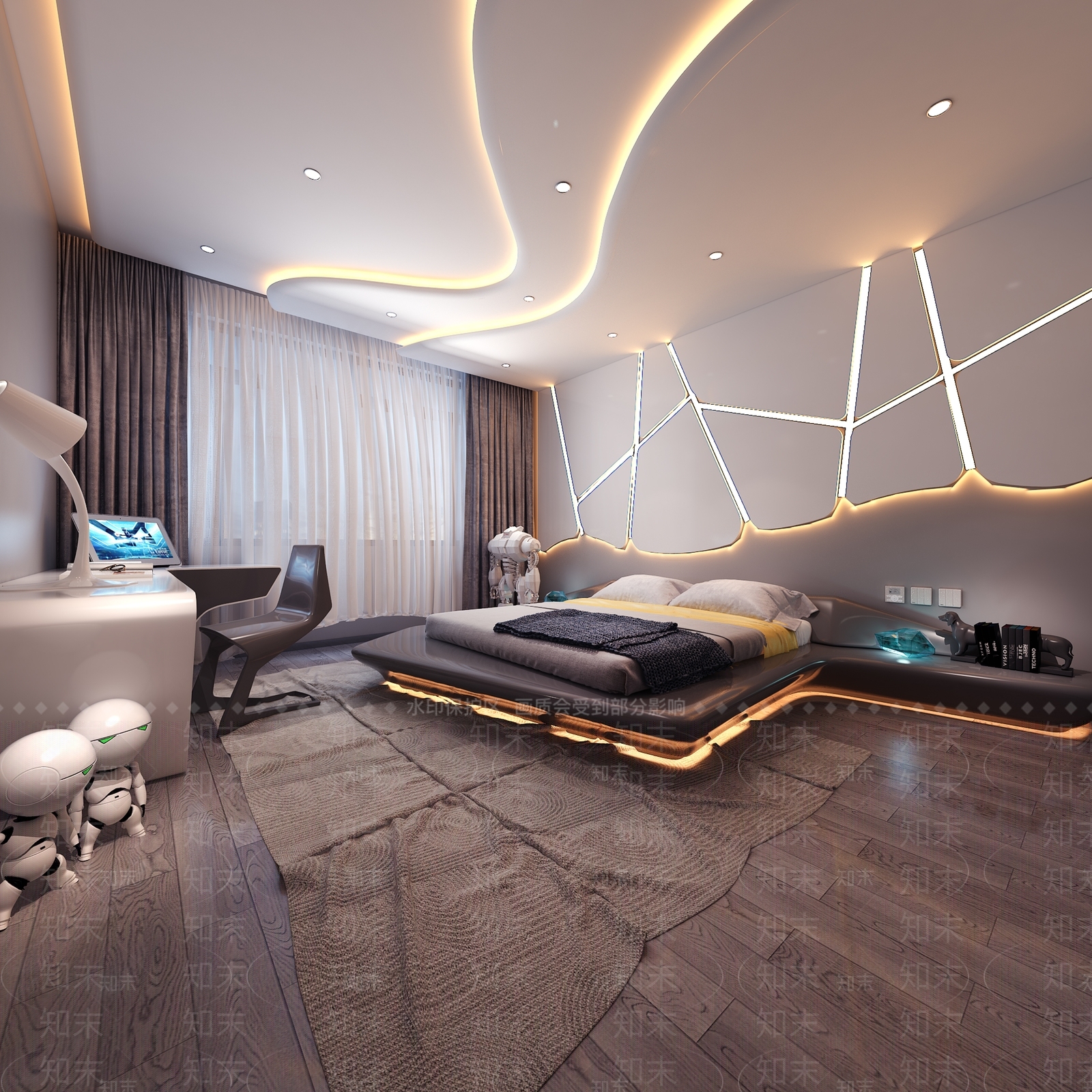 现代科技感卧室3D模型下载【ID:1132857401】_知末3d模型网