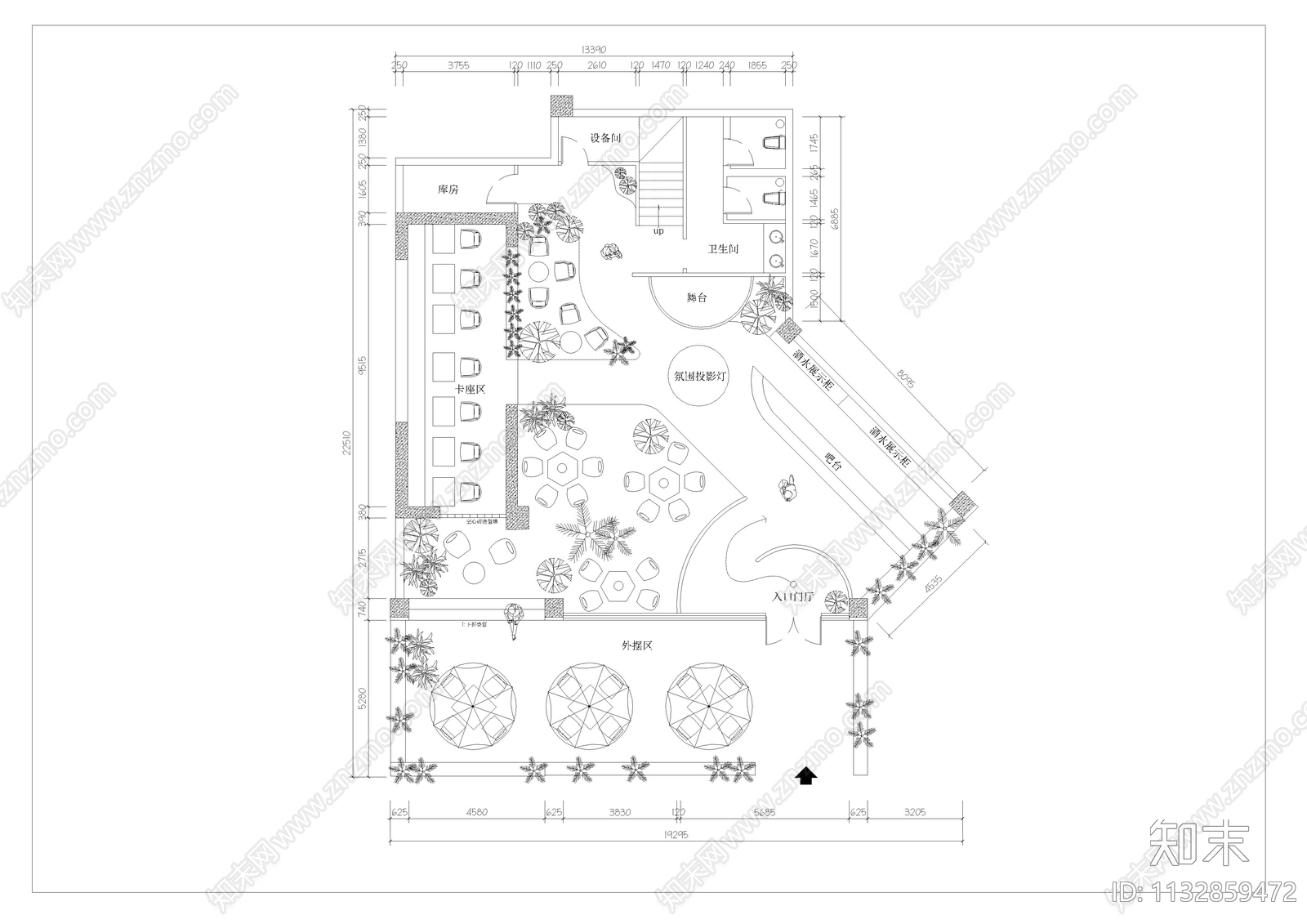 露营风清吧CAD平面布置图施工图下载【ID:1132859472】