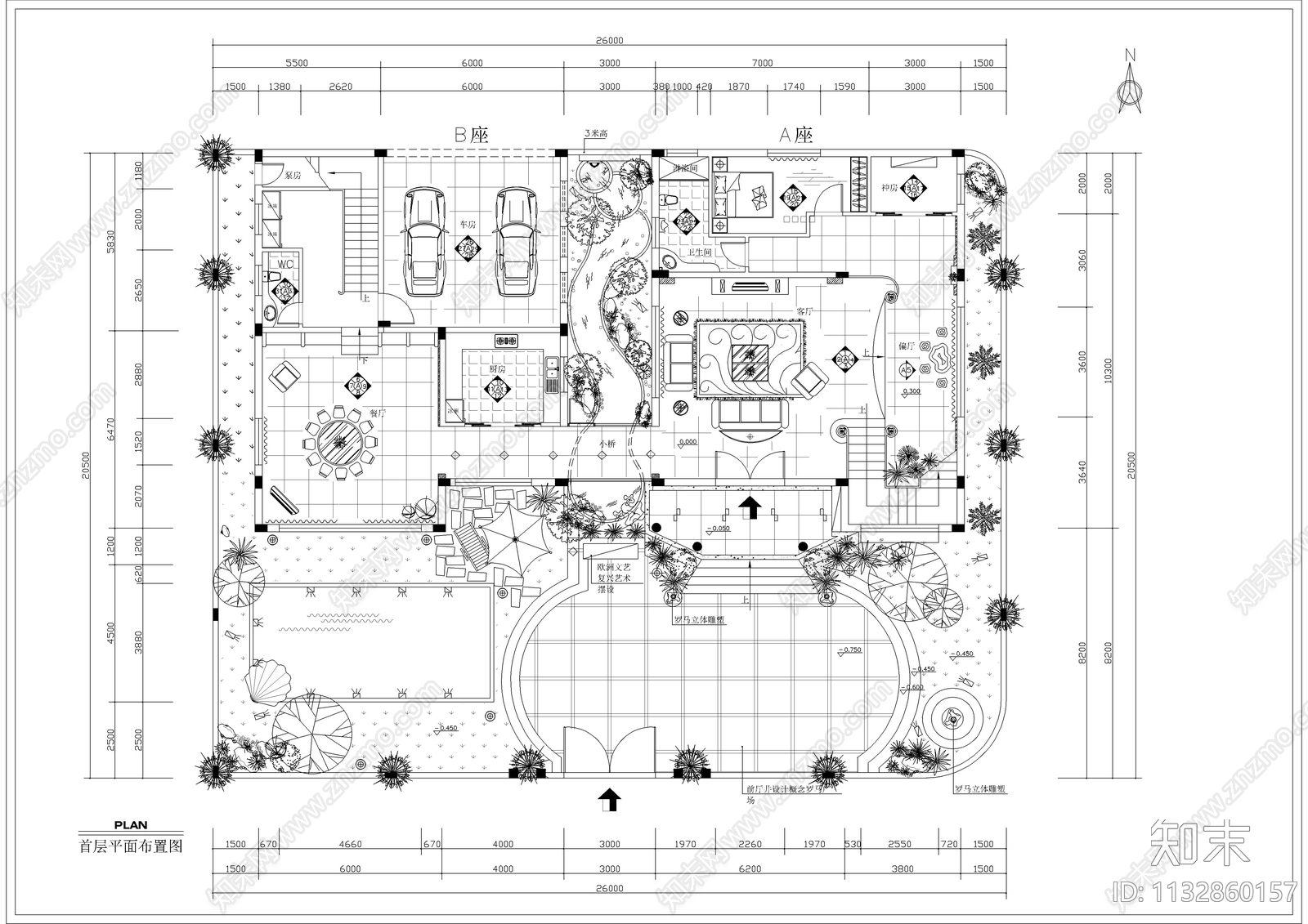 三层欧式别墅全套装修图cad施工图下载【ID:1132860157】