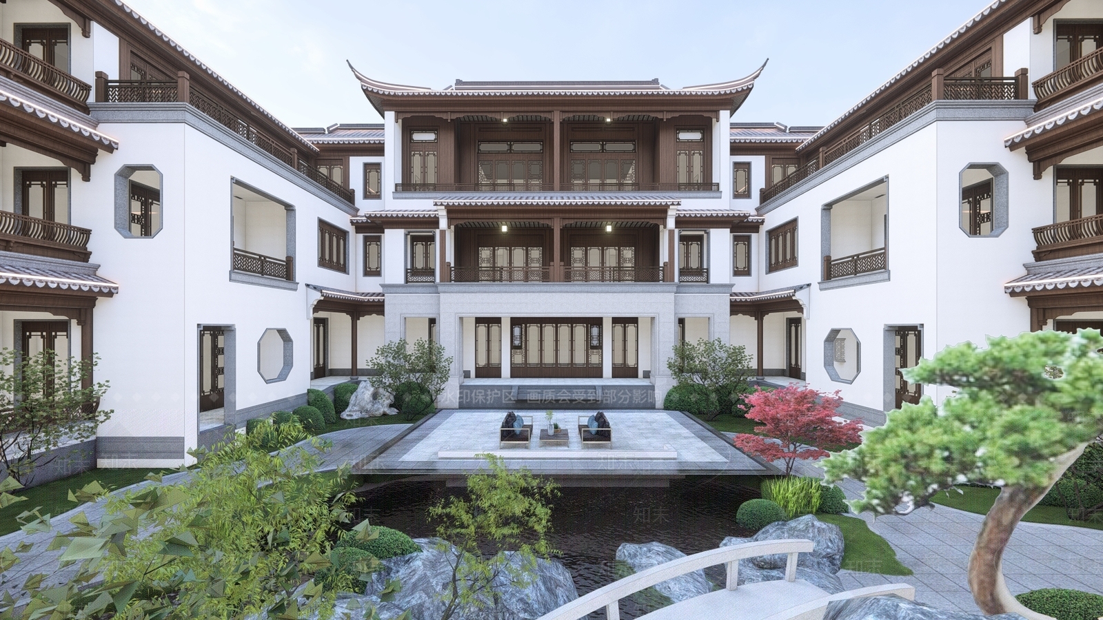 中式小区别墅SU模型下载【ID:1132862139】