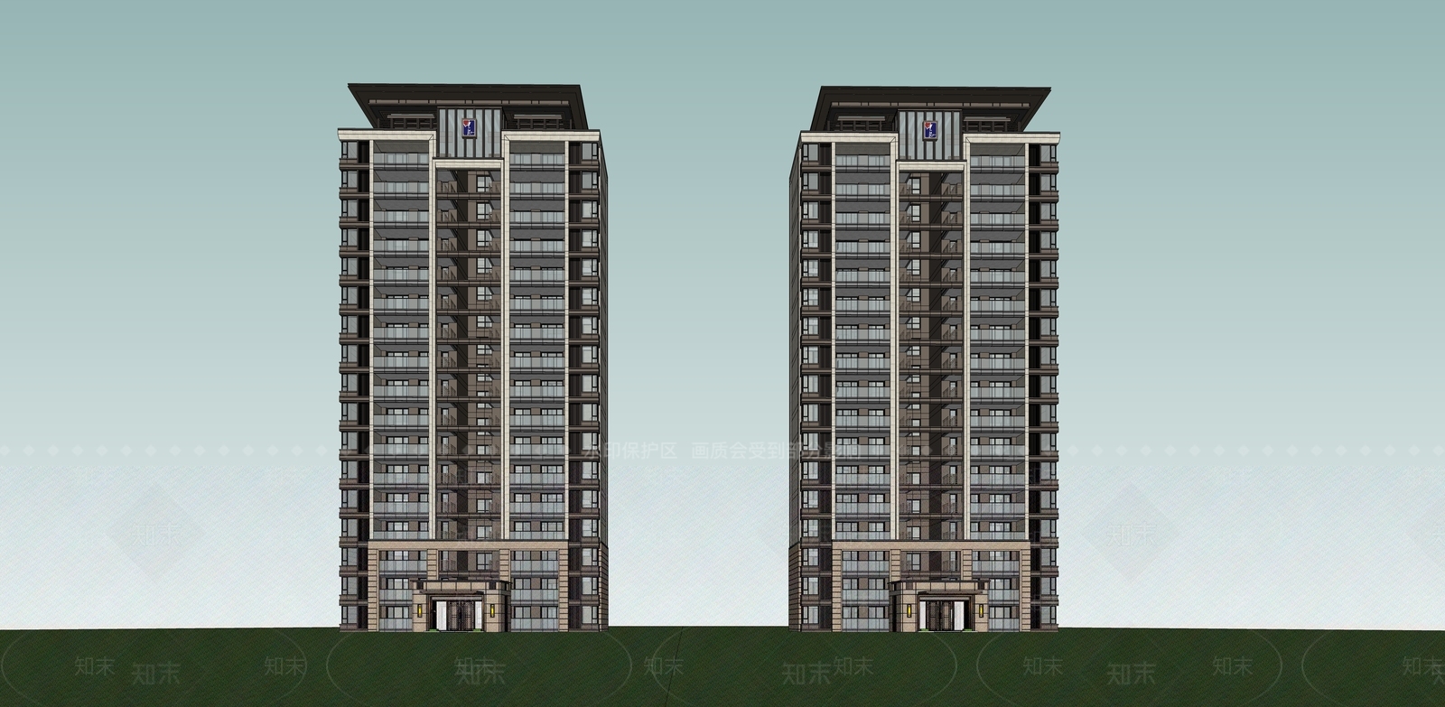 新中式高层住宅SU模型下载【ID:1132864890】