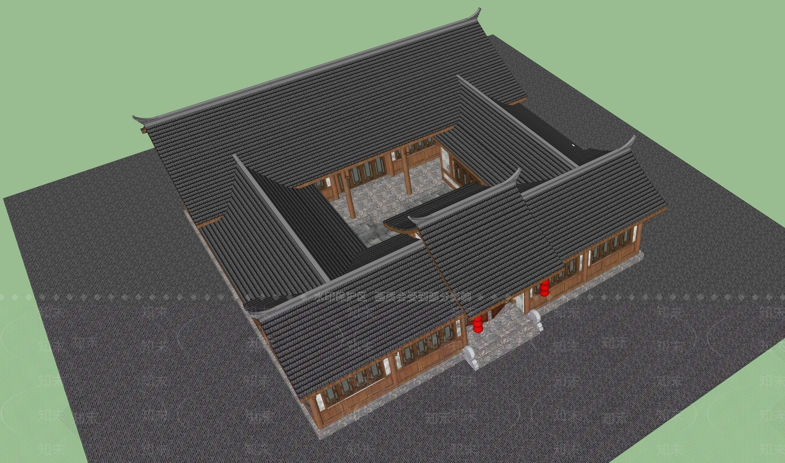 中式四合院SU模型下载【ID:1132871441】