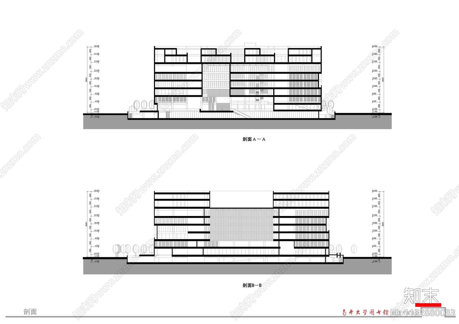 南开大学图书馆建筑cad施工图下载【ID:1132880083】