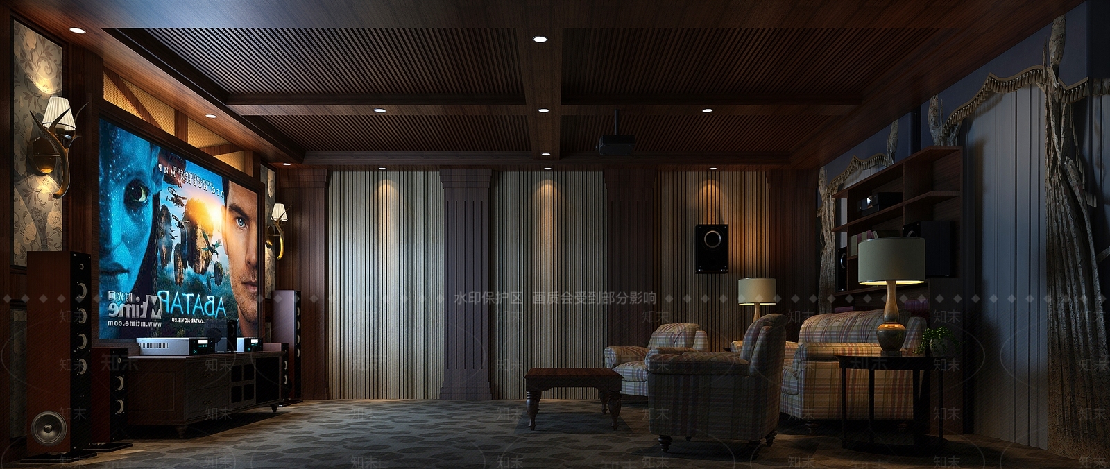 美式影院室3D模型下载【ID:1132882552】