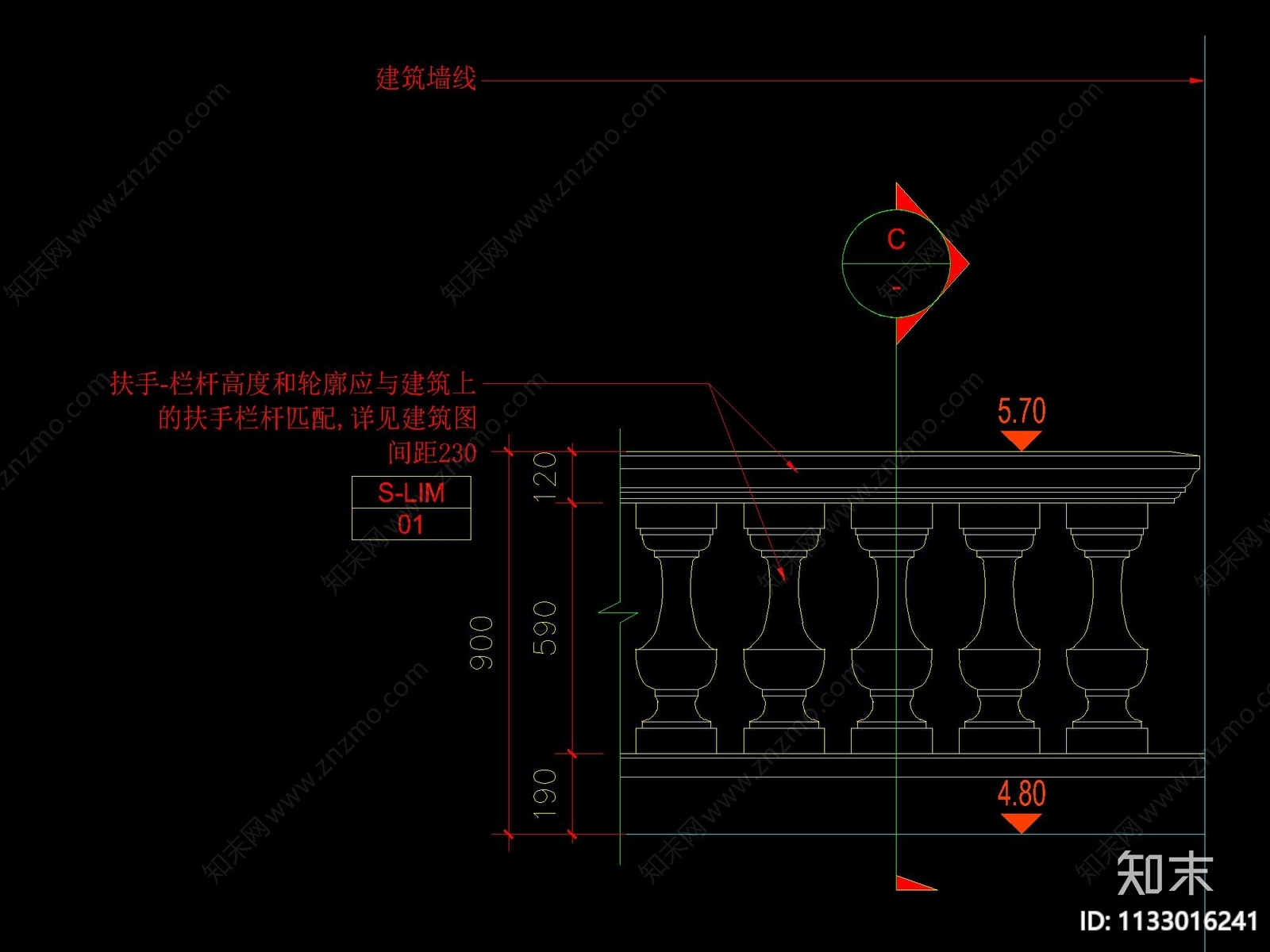 法式花钵栏杆详图cad施工图下载【ID:1133016241】
