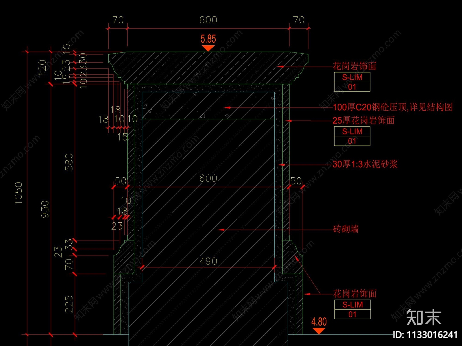 法式花钵栏杆详图cad施工图下载【ID:1133016241】