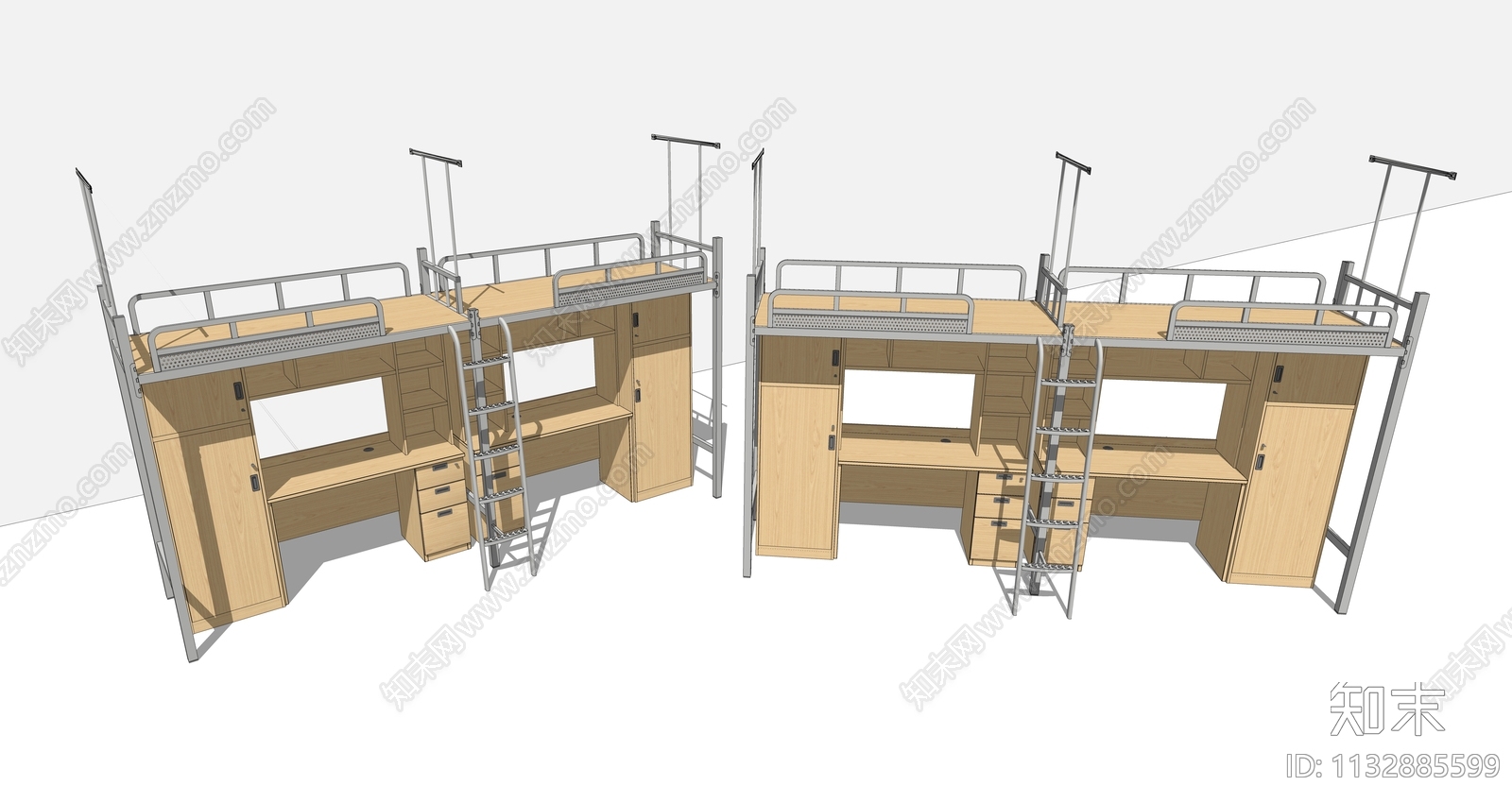 现代学生宿舍双层床连体床上写铺SU模型下载【ID:1132885599】