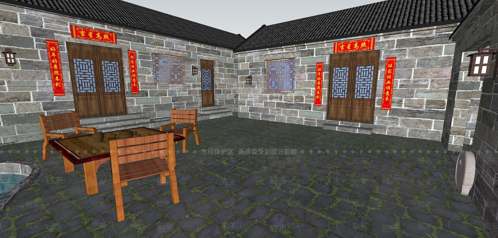 中式乡村民房SU模型下载【ID:1132936851】