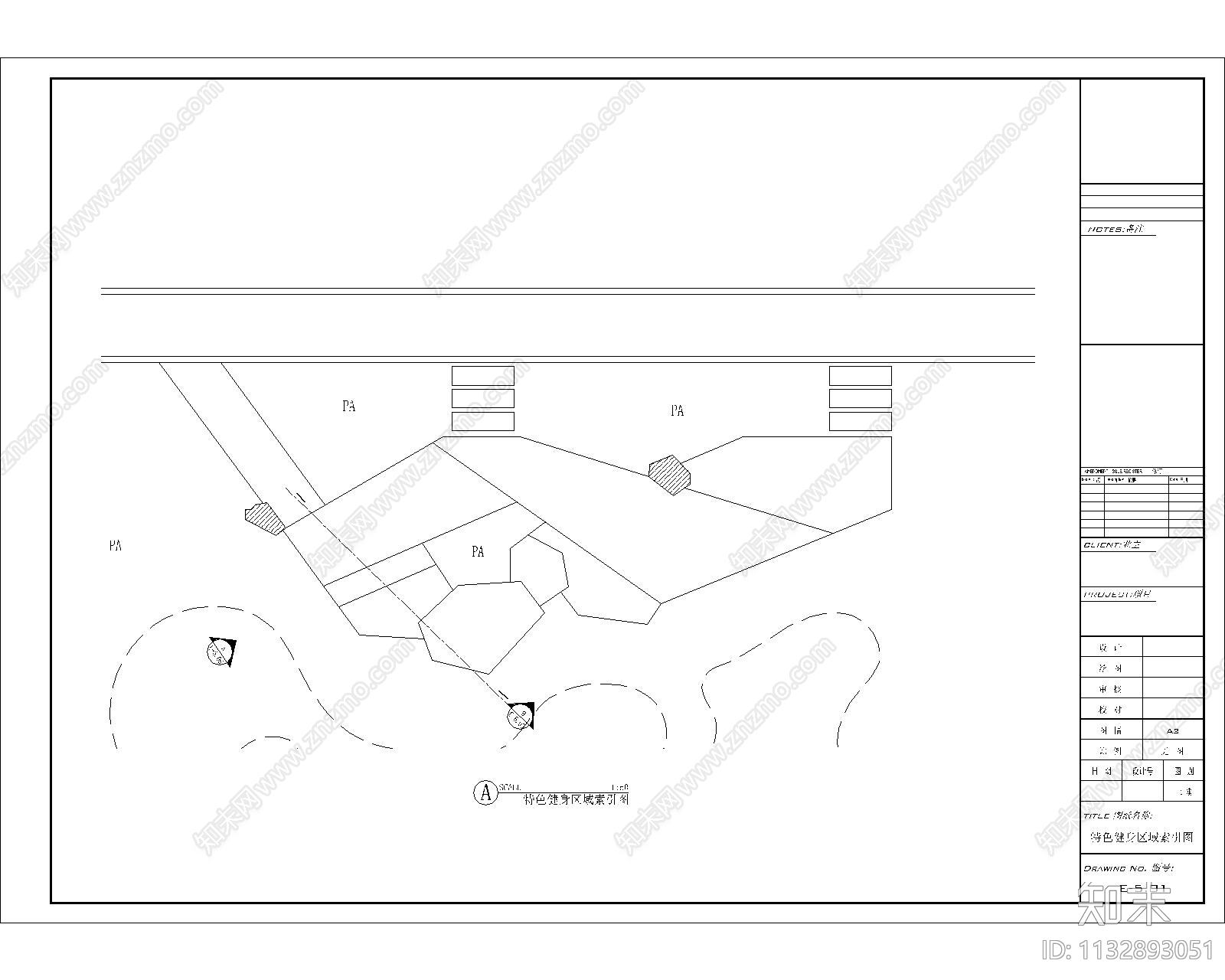 特色户外健身场地平面图cad施工图下载【ID:1132893051】