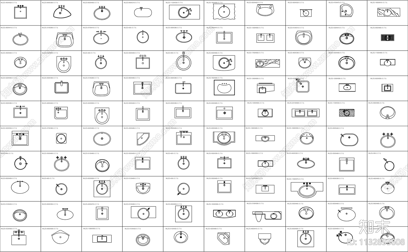 超全洗手池卫生间洁具施工图下载【ID:1132893608】