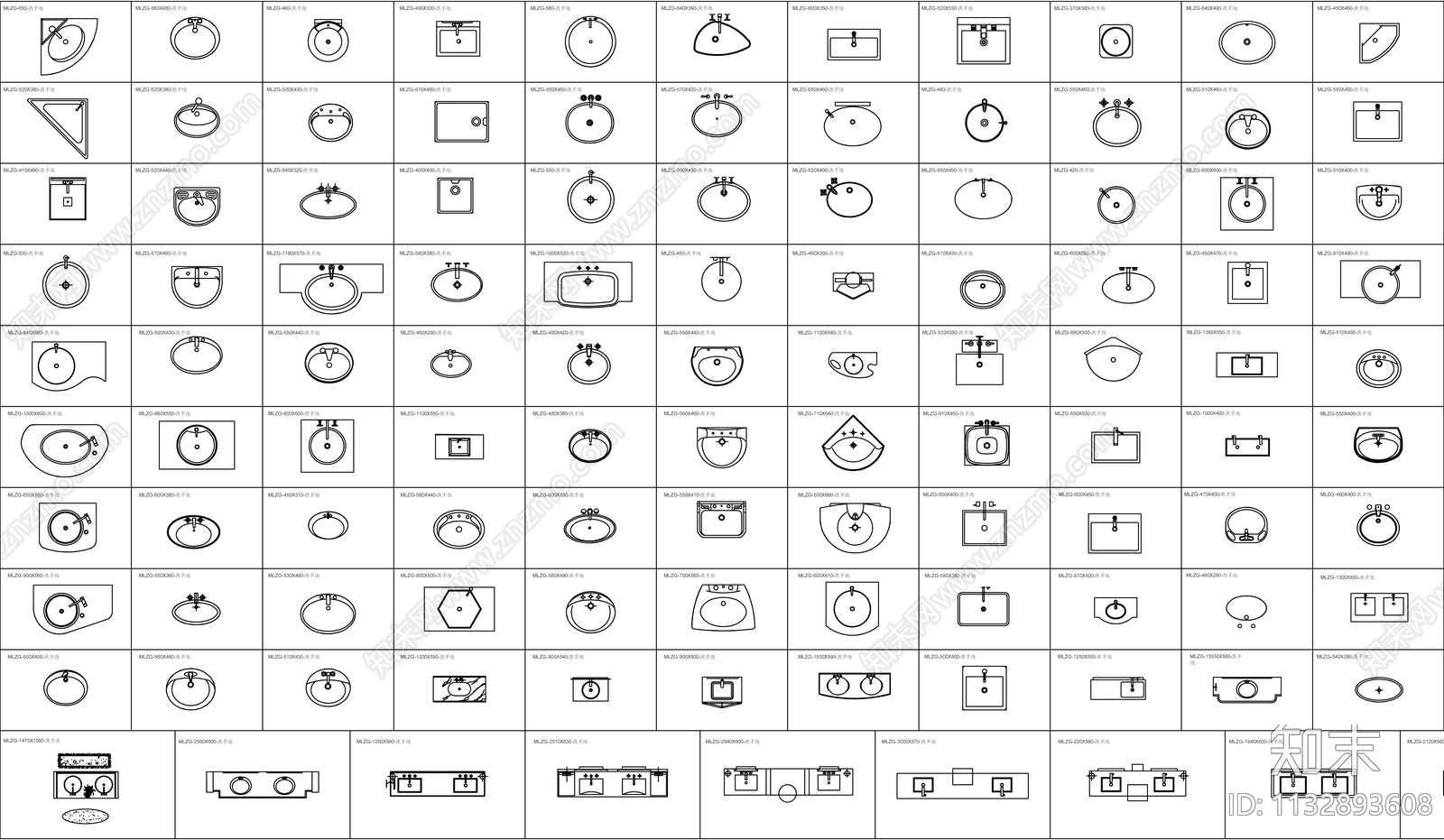 超全洗手池卫生间洁具施工图下载【ID:1132893608】
