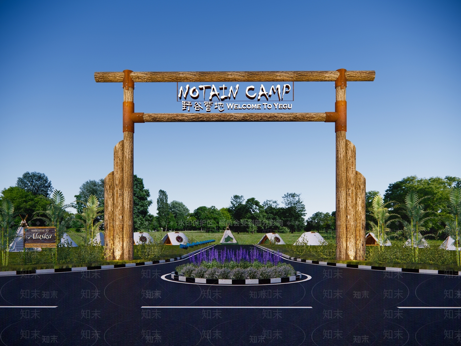 现代景区森林公园露营基地入口logo大门SU模型下载【ID:1132896297】