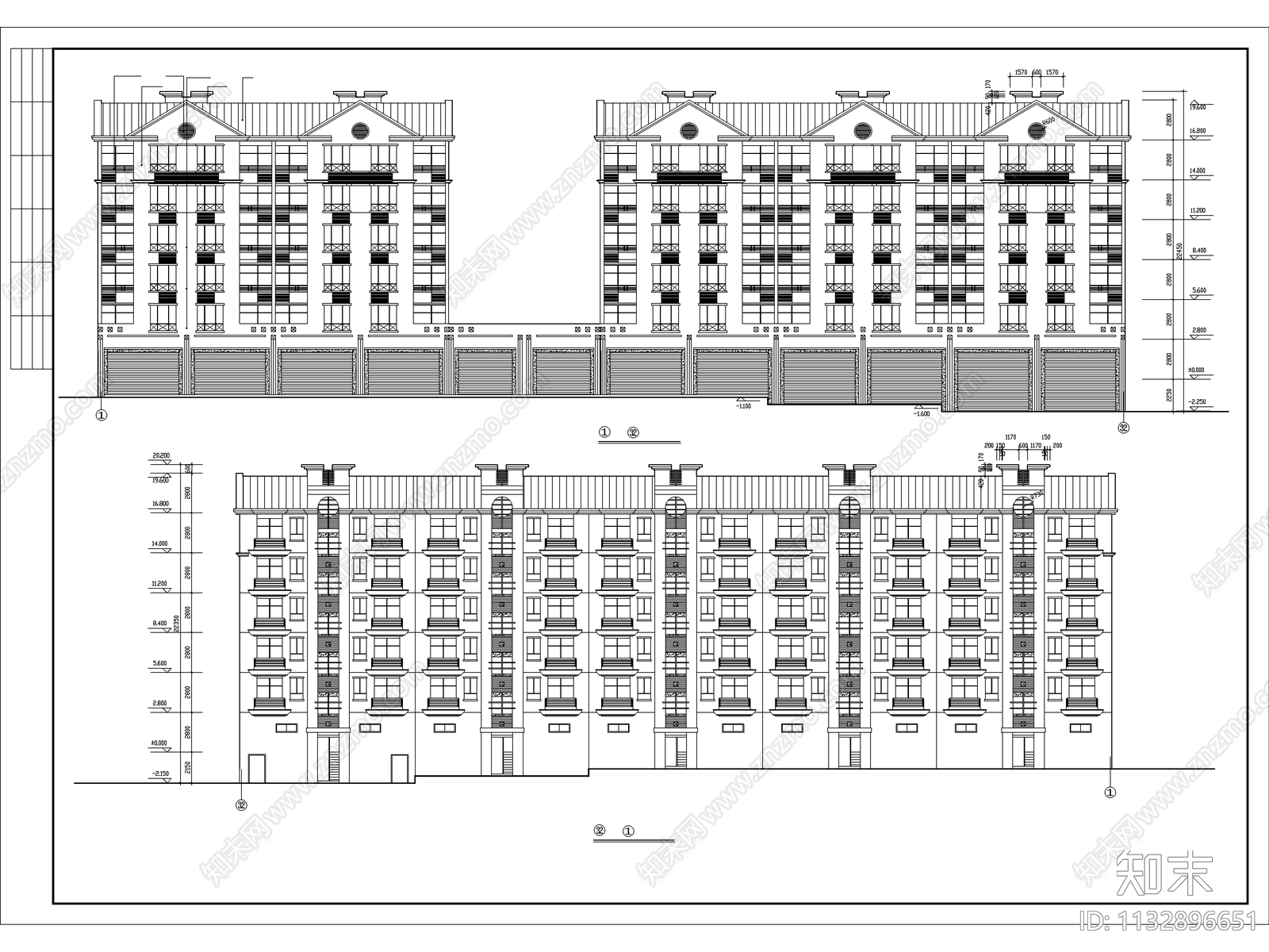 商住楼建筑cad施工图下载【ID:1132896651】