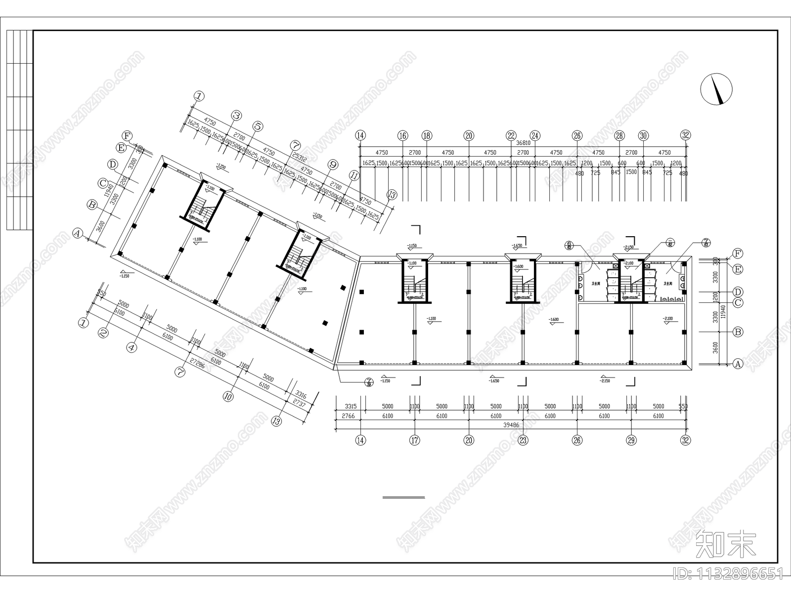 商住楼建筑cad施工图下载【ID:1132896651】