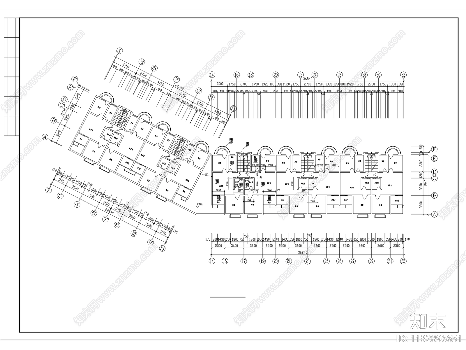 商住楼建筑cad施工图下载【ID:1132896651】