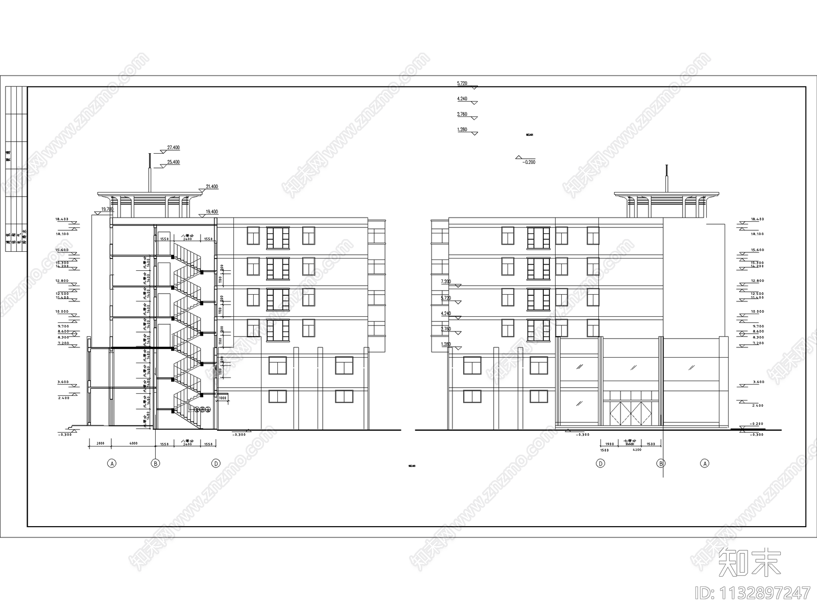 商住楼建筑全套cad施工图下载【ID:1132897247】