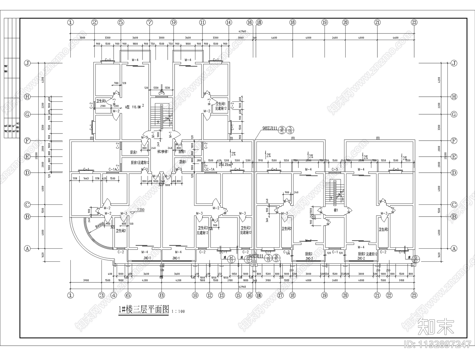 商住楼建筑全套cad施工图下载【ID:1132897247】