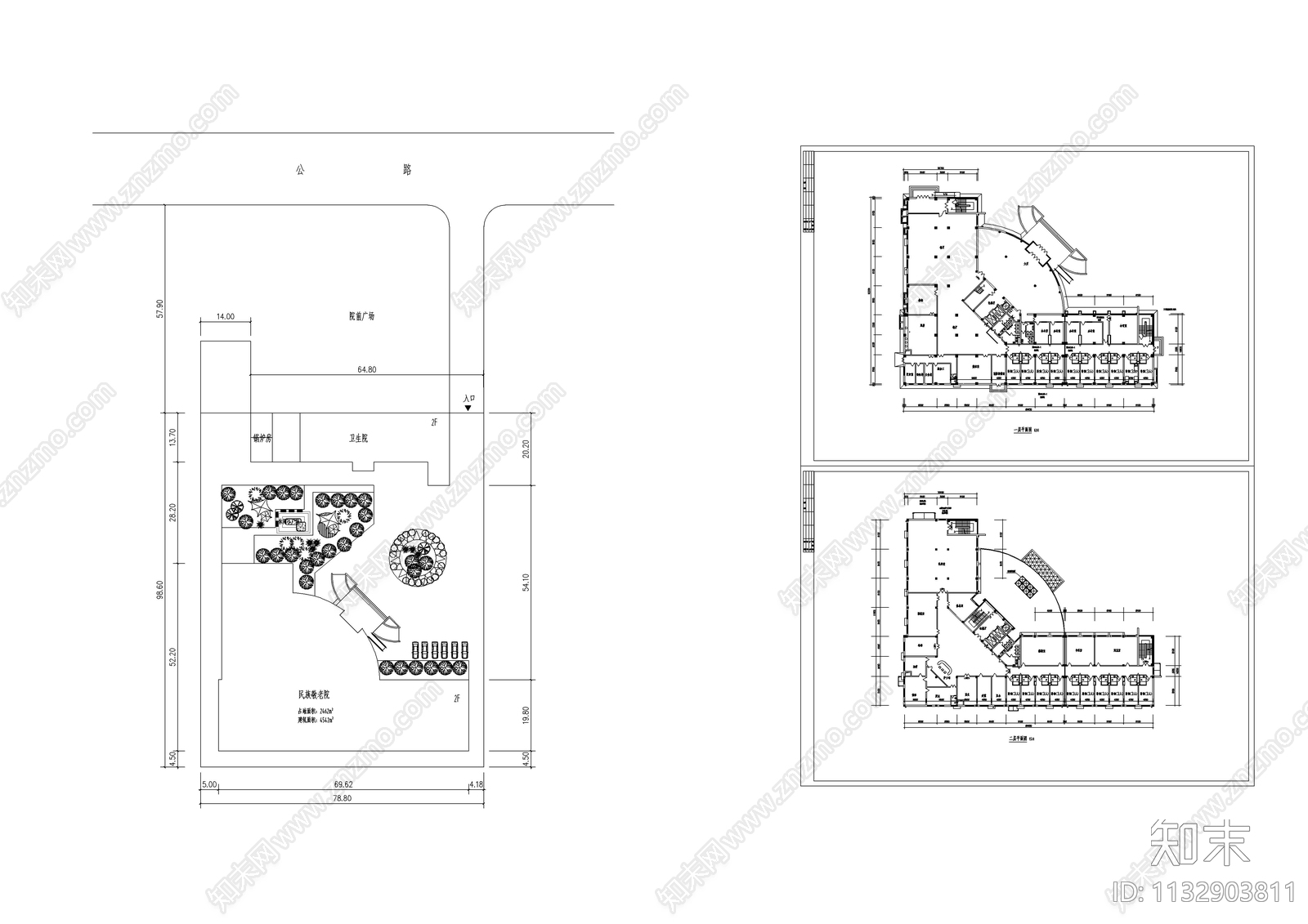 4500平小型敬老院建筑图cad施工图下载【ID:1132903811】