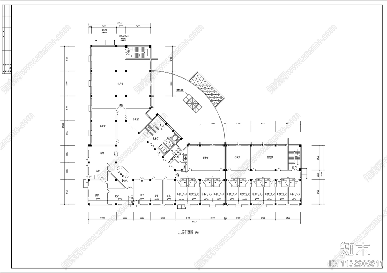 4500平小型敬老院建筑图cad施工图下载【ID:1132903811】