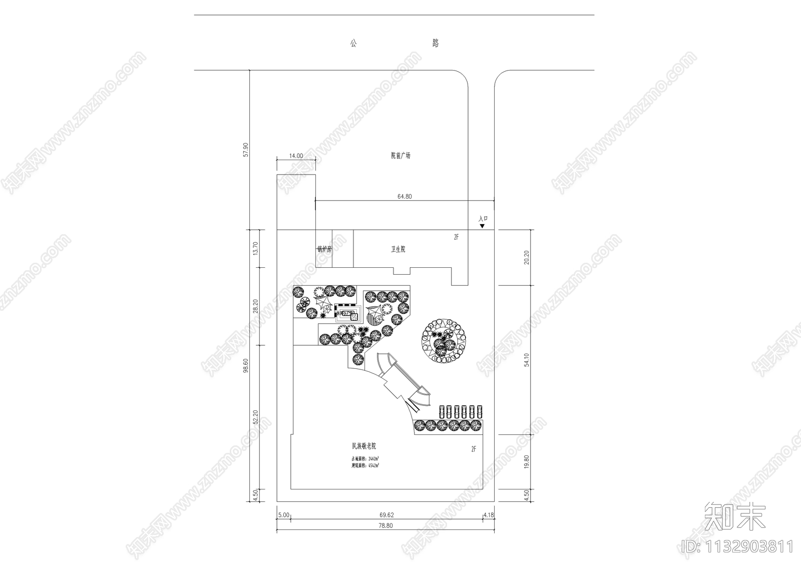 4500平小型敬老院建筑图cad施工图下载【ID:1132903811】