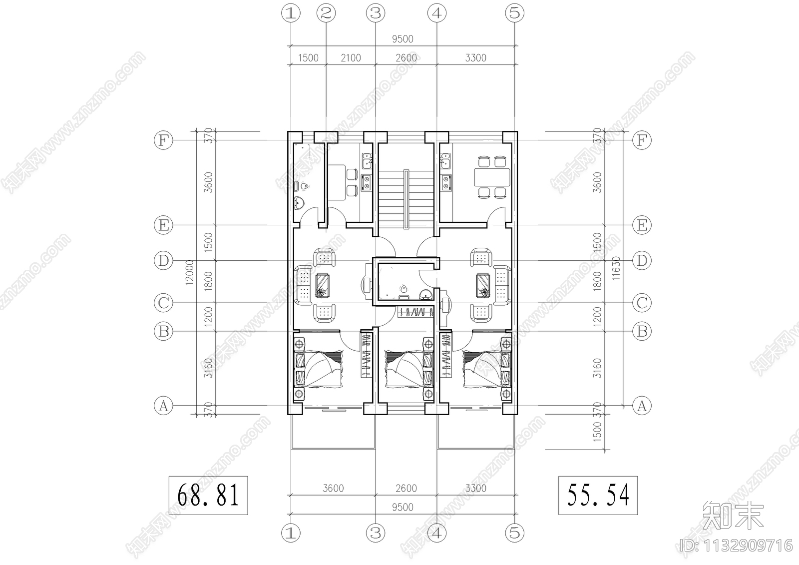 北方多层住宅小户型cad平面图施工图下载【ID:1132909716】