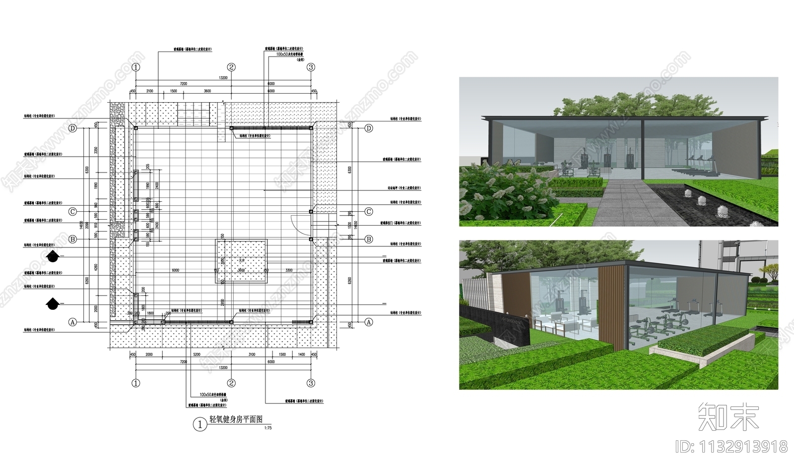 社区居住区户外轻氧健身房详图cad施工图下载【ID:1132913918】