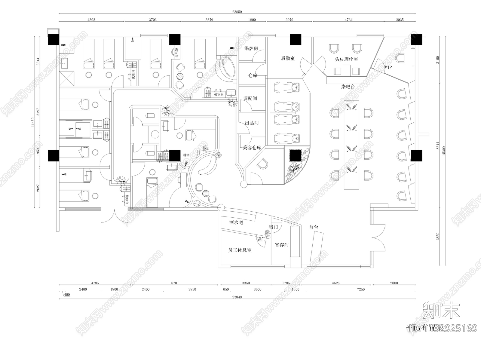 浦东沪南路美容美发店cad施工图下载【ID:1132925169】