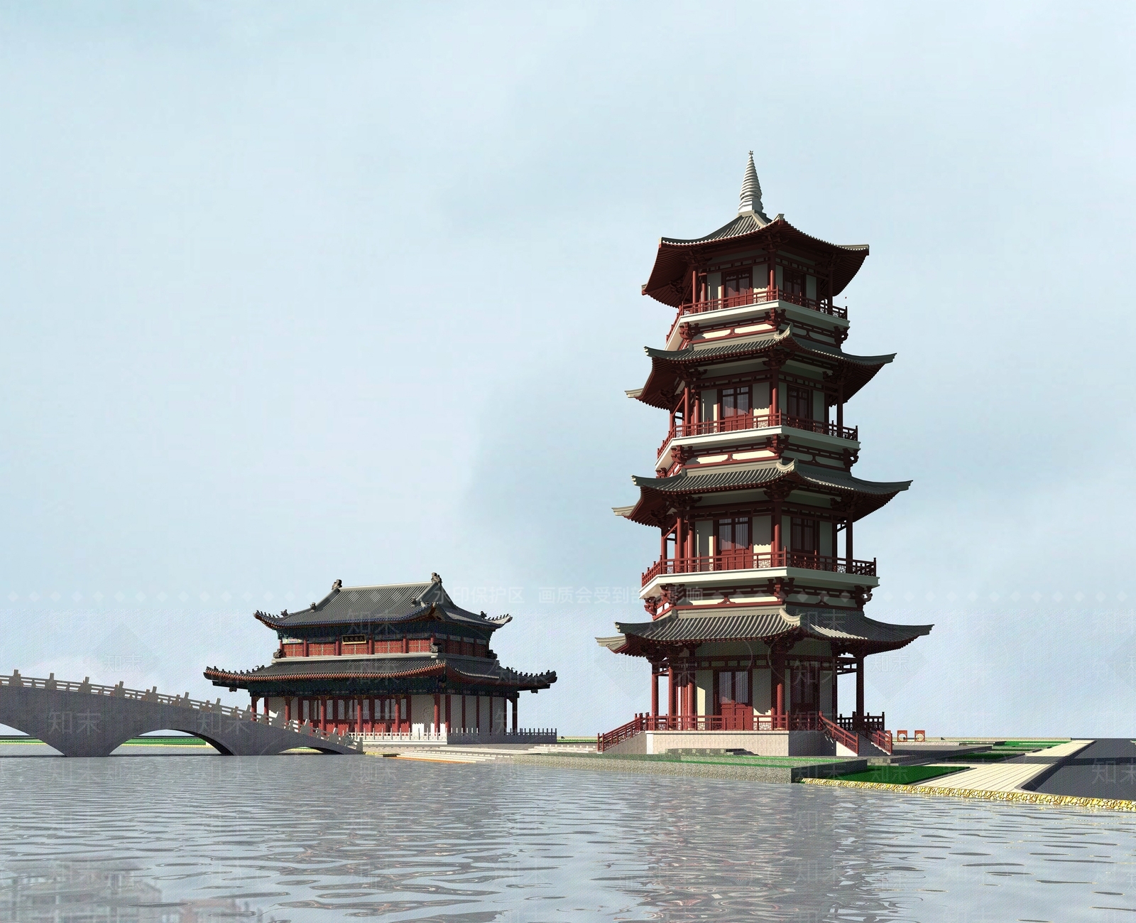 中式六角塔3D模型下载【ID:1132928850】