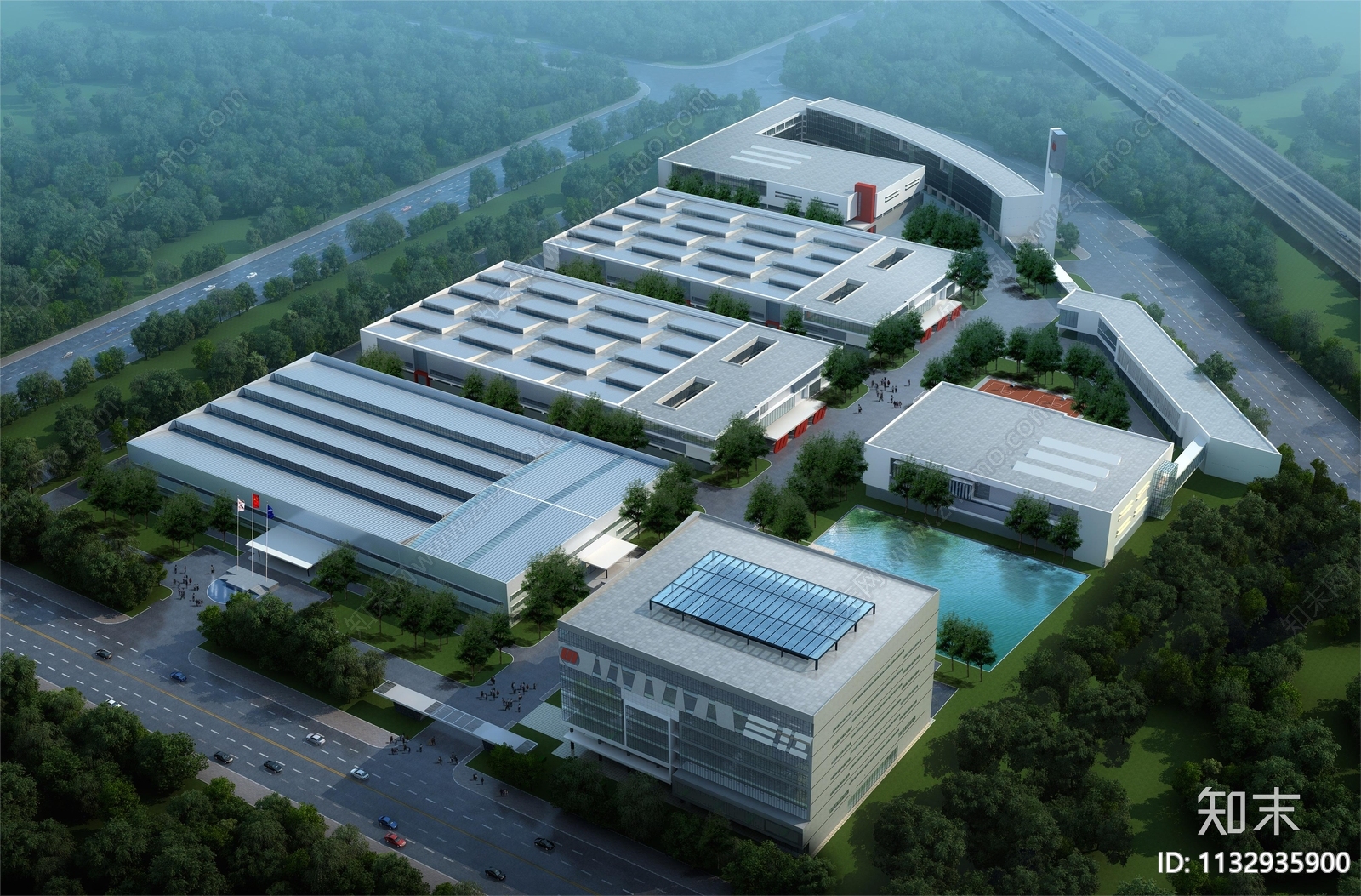 方形天窗办公楼规划建筑设计cad施工图下载【ID:1132935900】