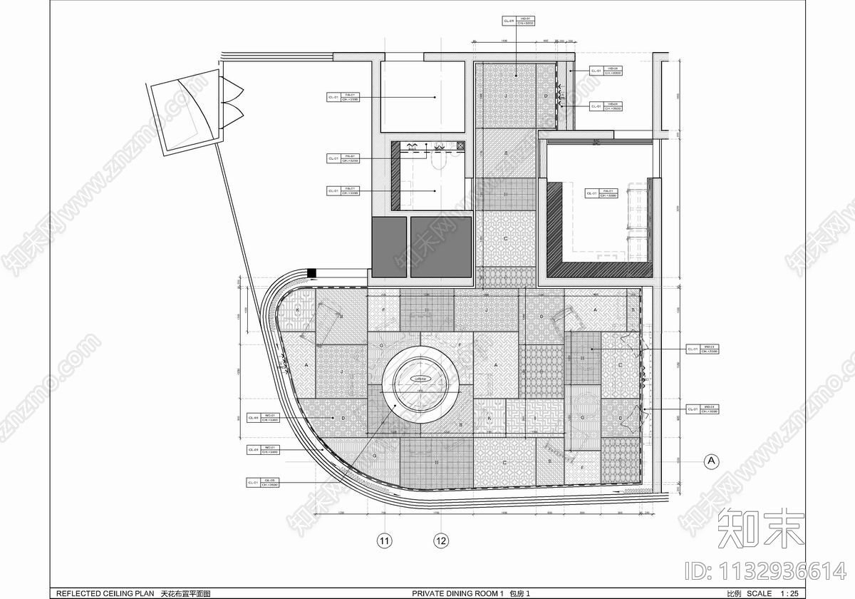 1000㎡中餐厅cad施工图下载【ID:1132936614】