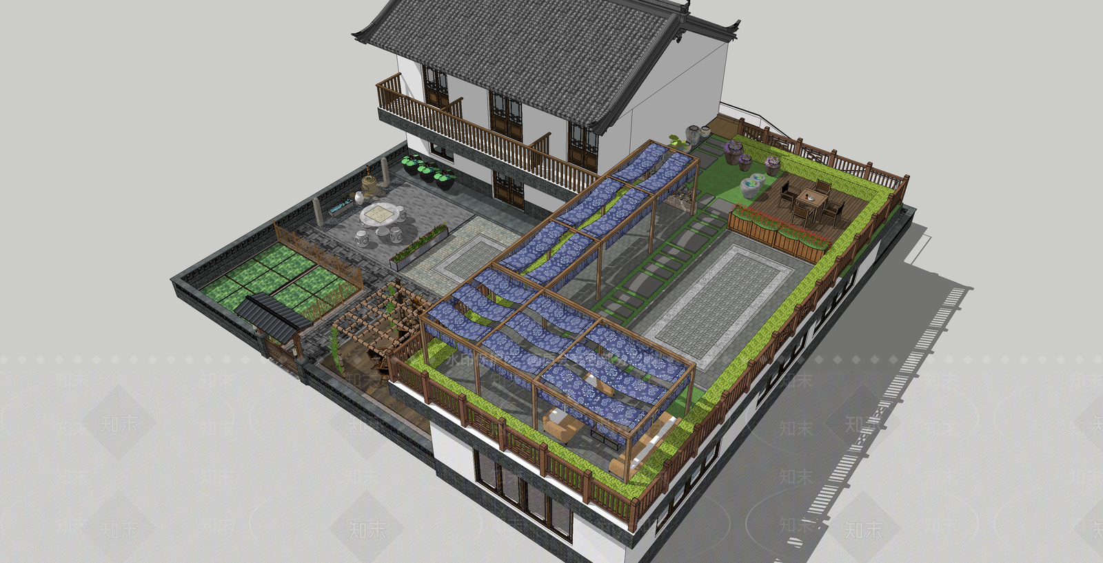 中式乡村民房SU模型下载【ID:1132941320】_知末su模型网